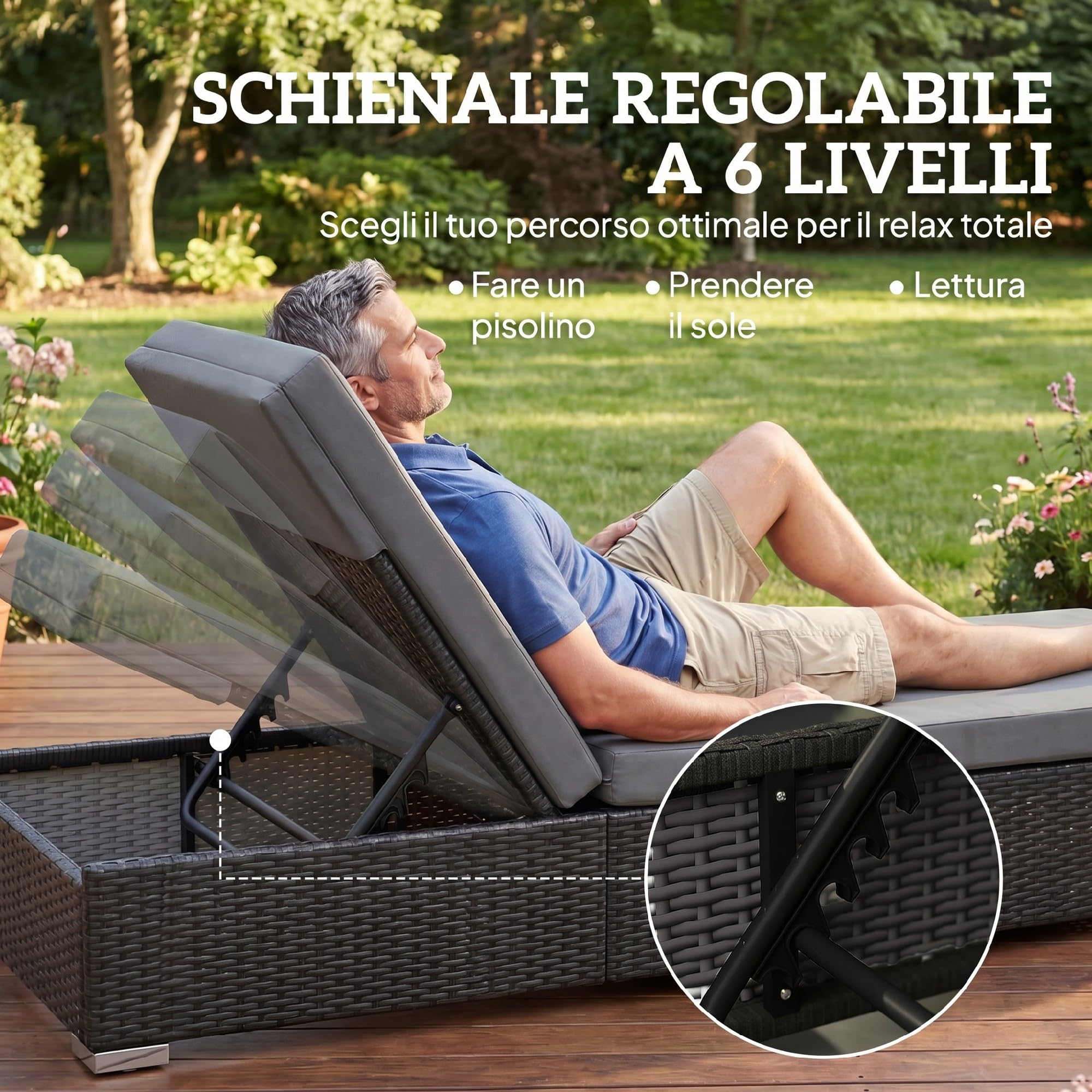 Outsunny Set di 2 Lettini Prendisole da Giardino in Rattan Grigio Scuro