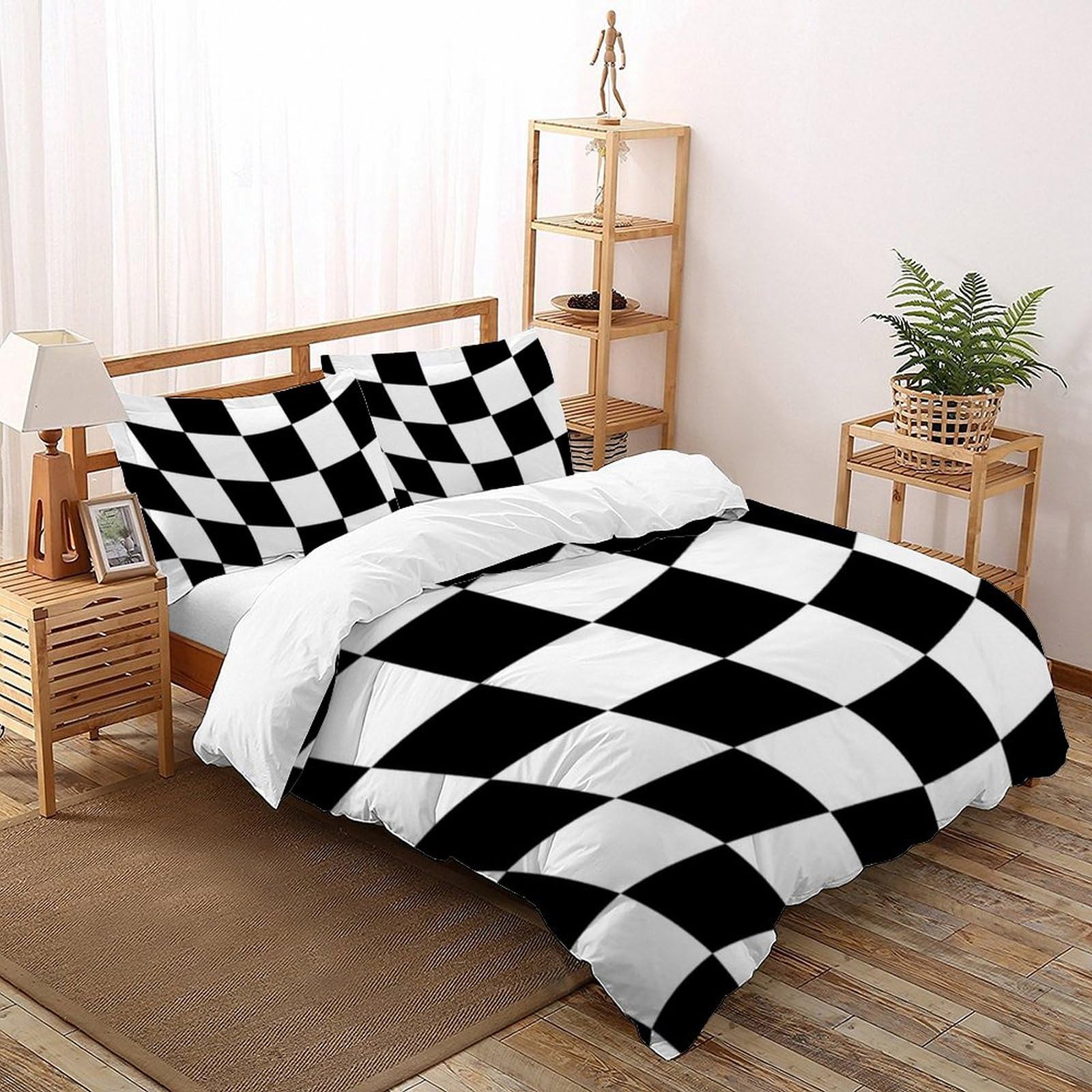 Housse de couette super king 260x220cm motif irrégulier noir et blanc élégant