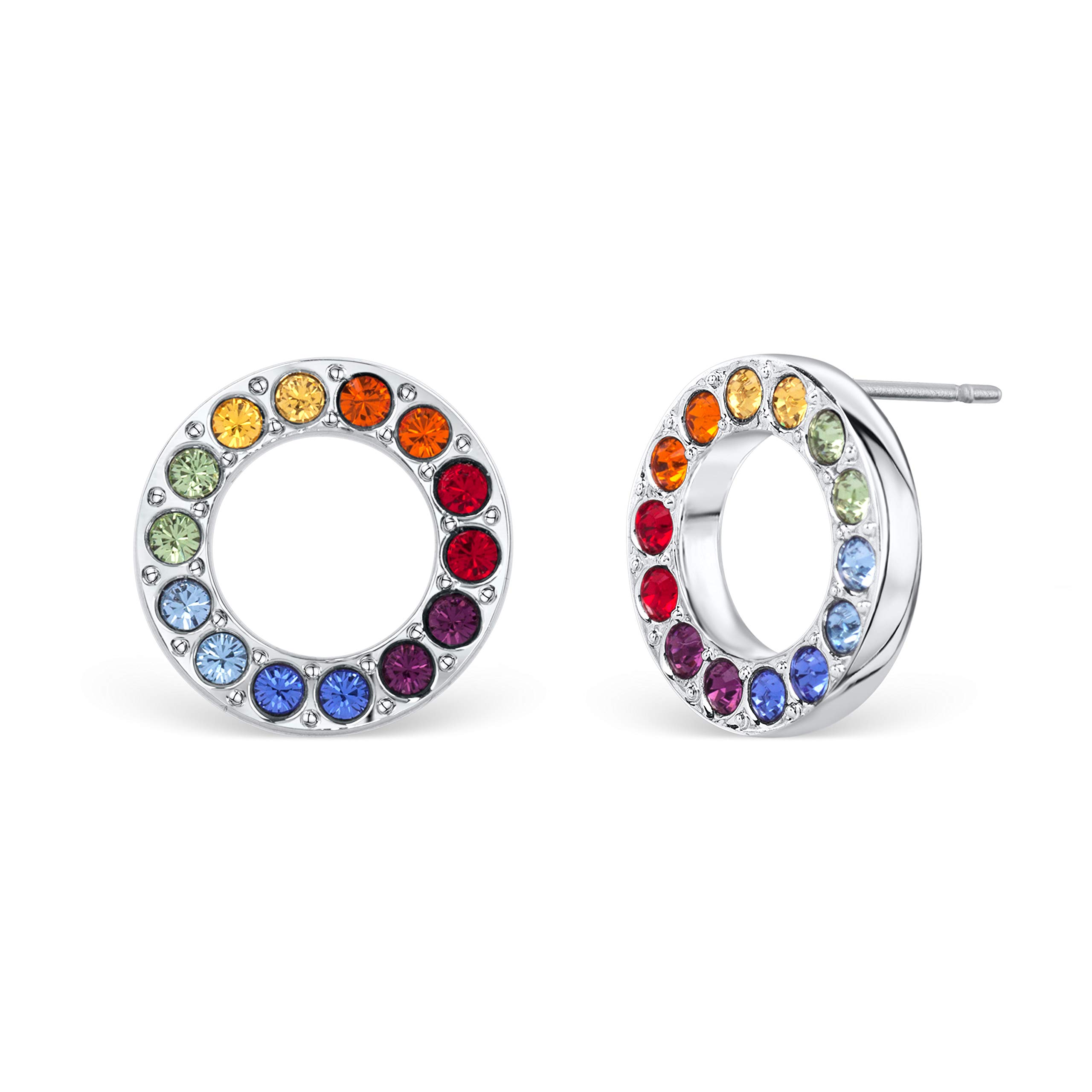Crystalp Damen Ohrringe | Ear-rings Chakra Ring | silberner Ohrstecker Set runde Form mit Kristallen in sieben Chakra Farben | Ring of Life | rhodinierter Ohrstecker | Modeschmuck Ohrringe