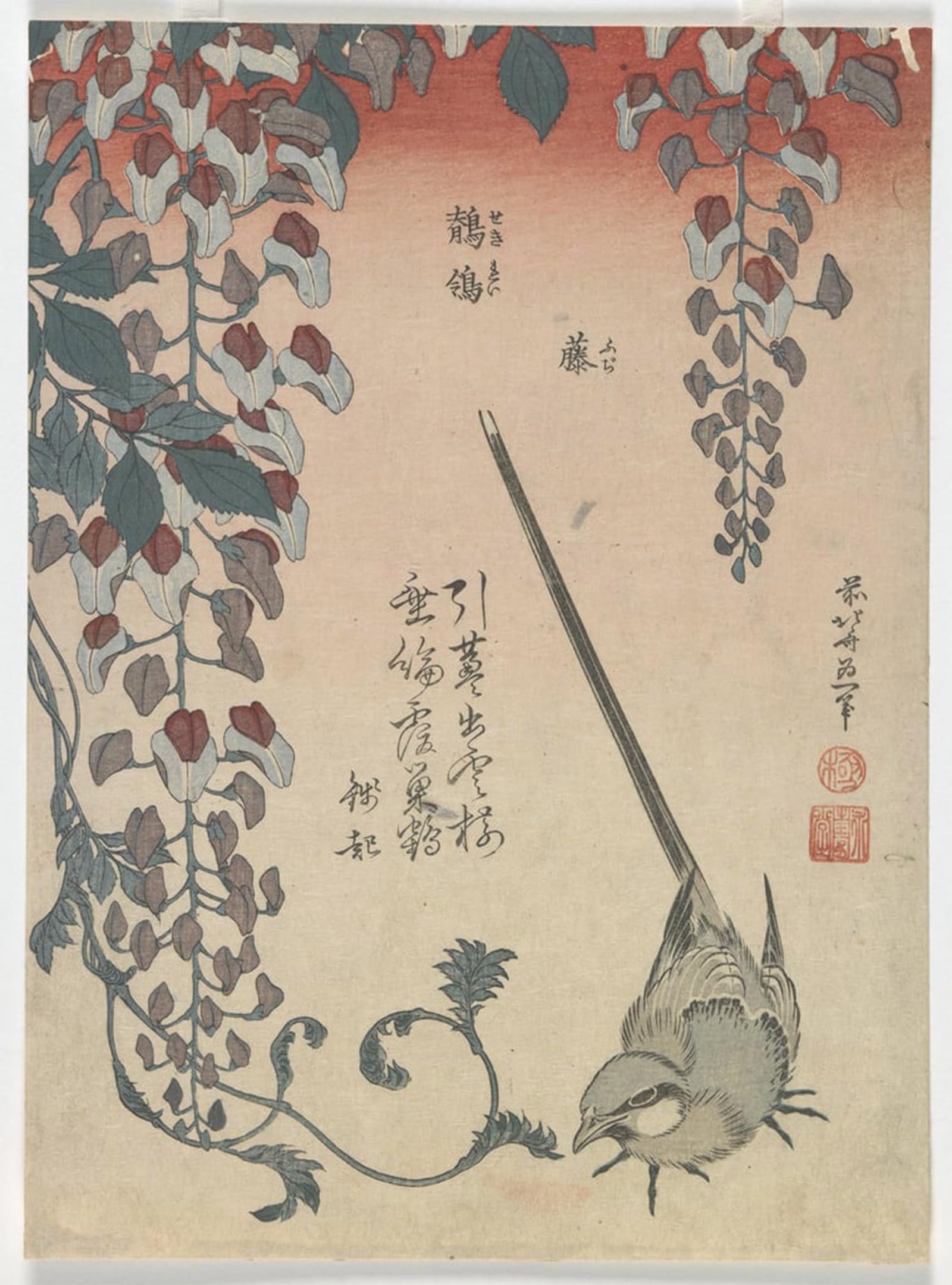 SERENDIPITP Vintage Picture Print on Canvas Wall Art Poster Wagtail and Wisteria Edo Period by Katsushika Hokusai Artwork Print Poster for Wall Decor 60x90cm