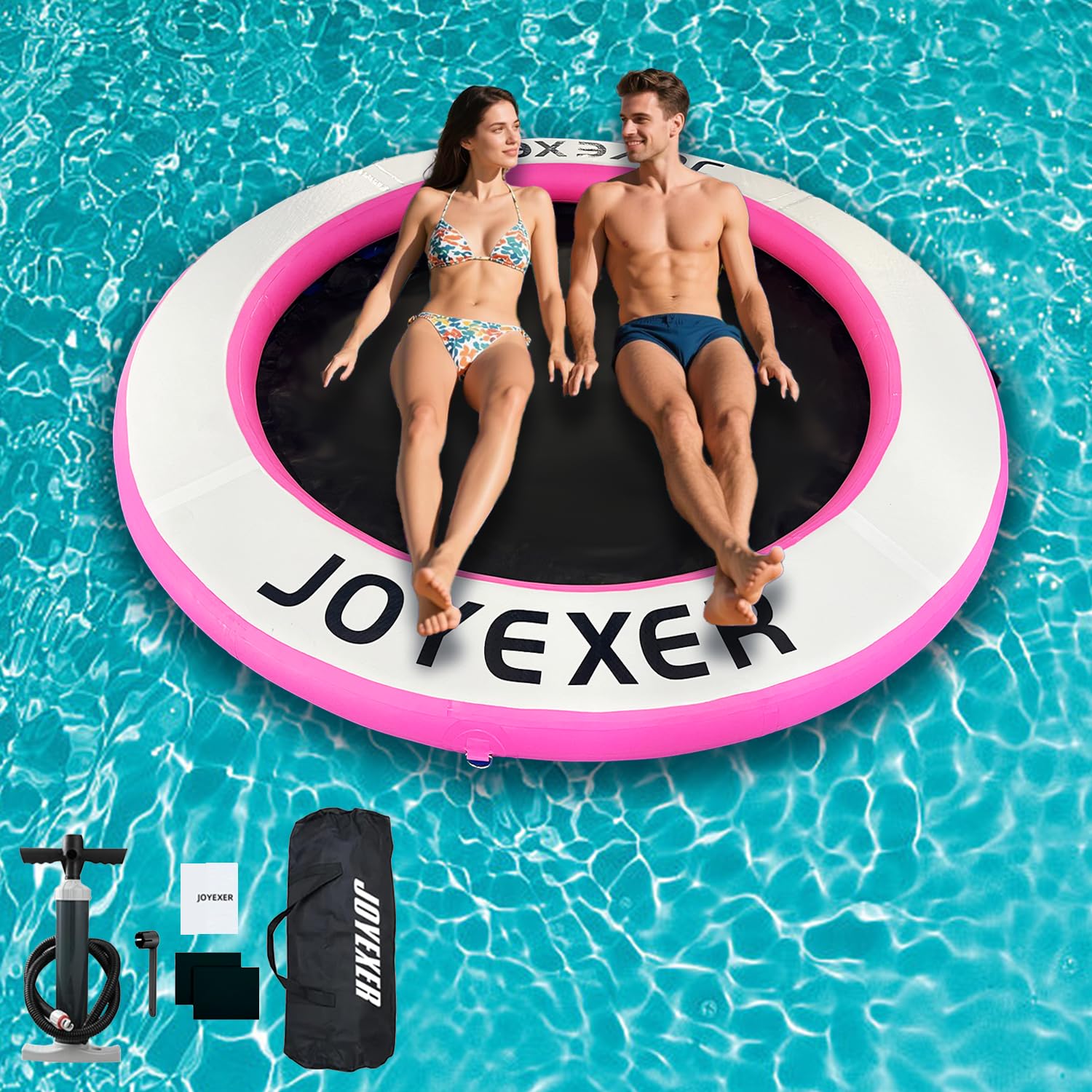 Photo 1 of Joyexer Round Floating Ring, 8FT Inflatable Water Hammock Lake Floats for Adults, Inflatable Floating Dock Platform for Lake Beach Pool Party