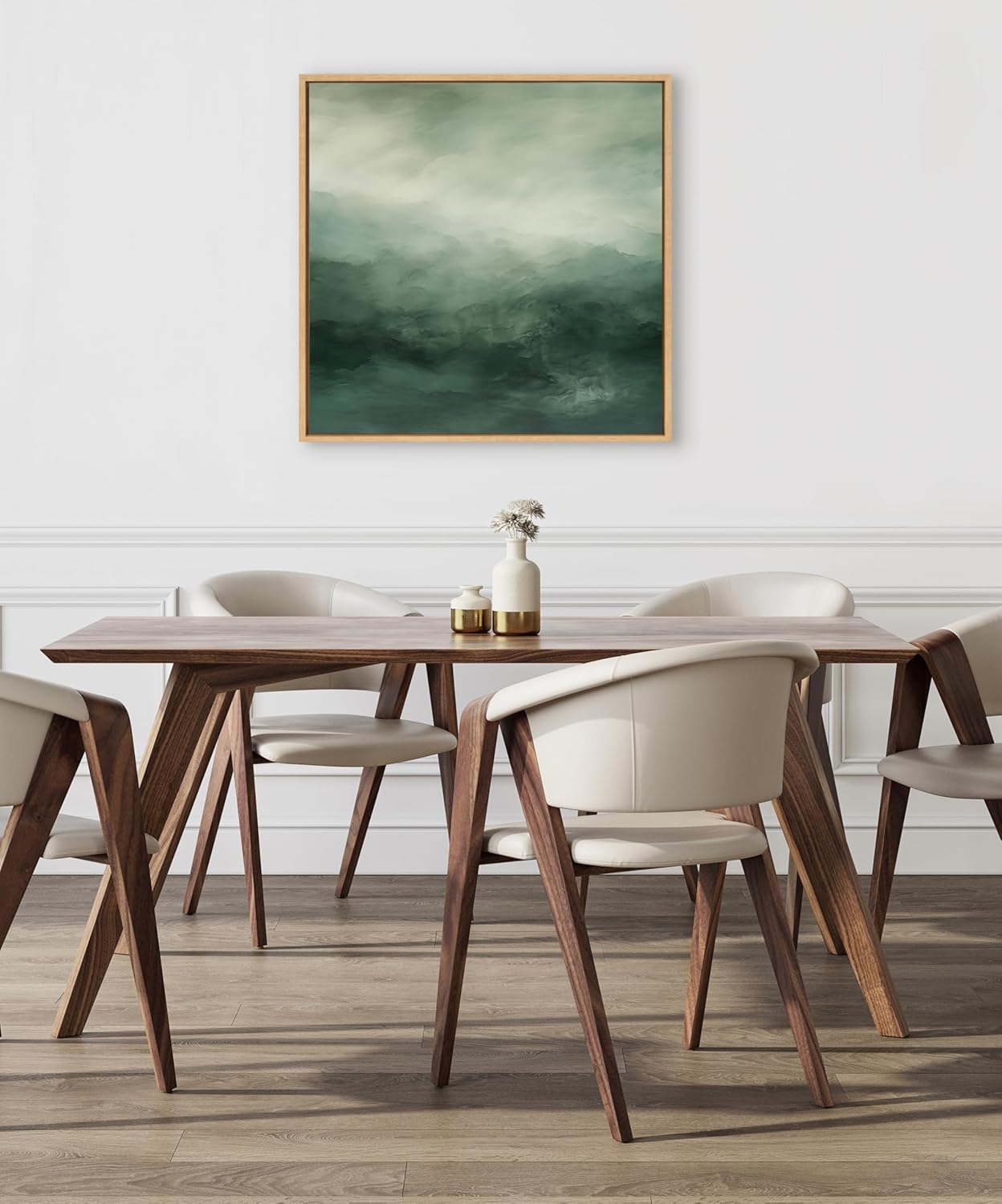 Kate and Laurel Sylvie Beaded Tonal Abstract Comforting Sage Emerald Forest Green Landscape Vintage Framed Canvas Wall Art by The Creative Bunch Studio, 30x30 Gold, Modern Abstract Landscape Art