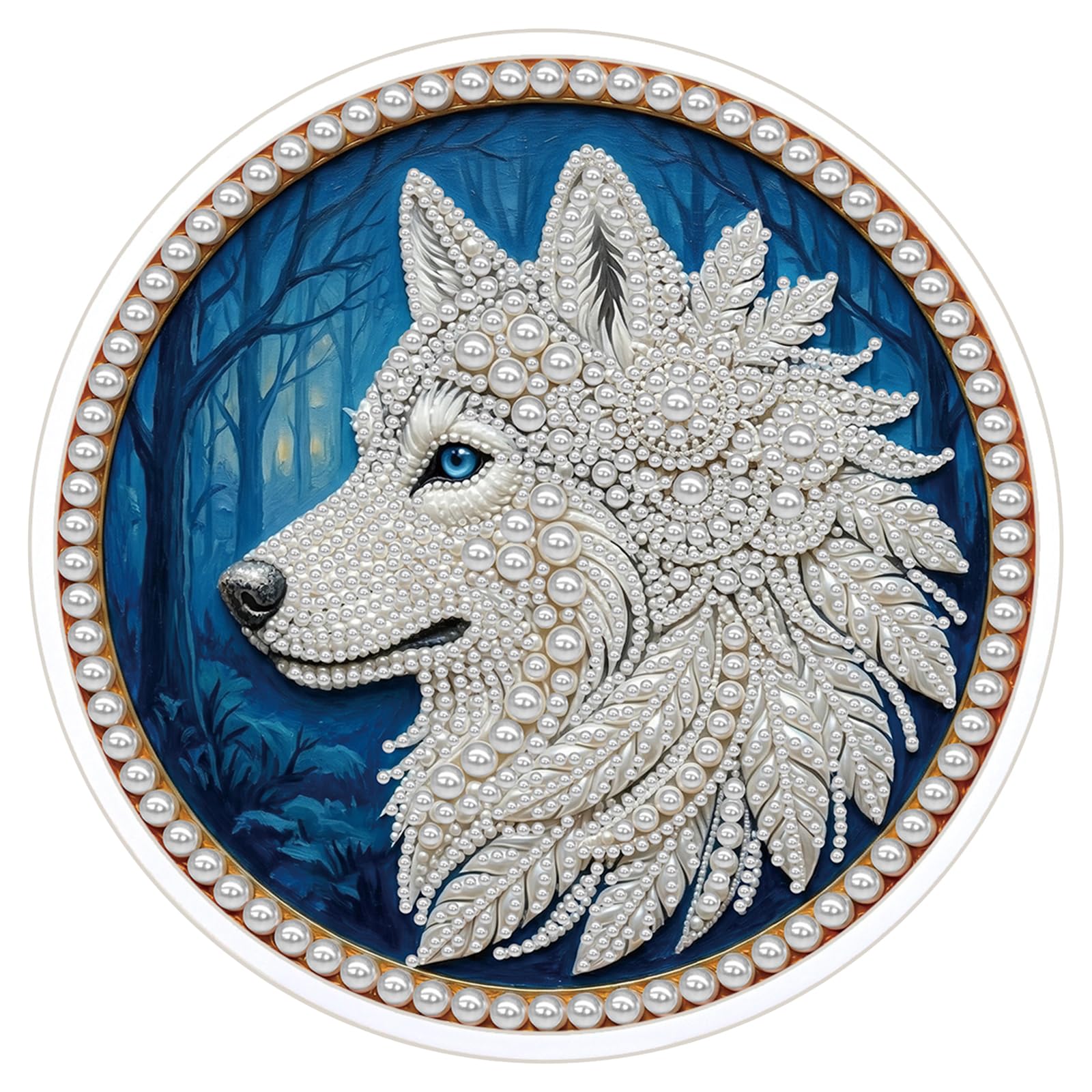 POETRYDRAW Wolf DIY Pearl Painting Kit with Round Frame & Tassel 9.25x9.25inch Pearl Painting Art Kits Pearl Dot Painting for Adults Beginners Home Wall Decor