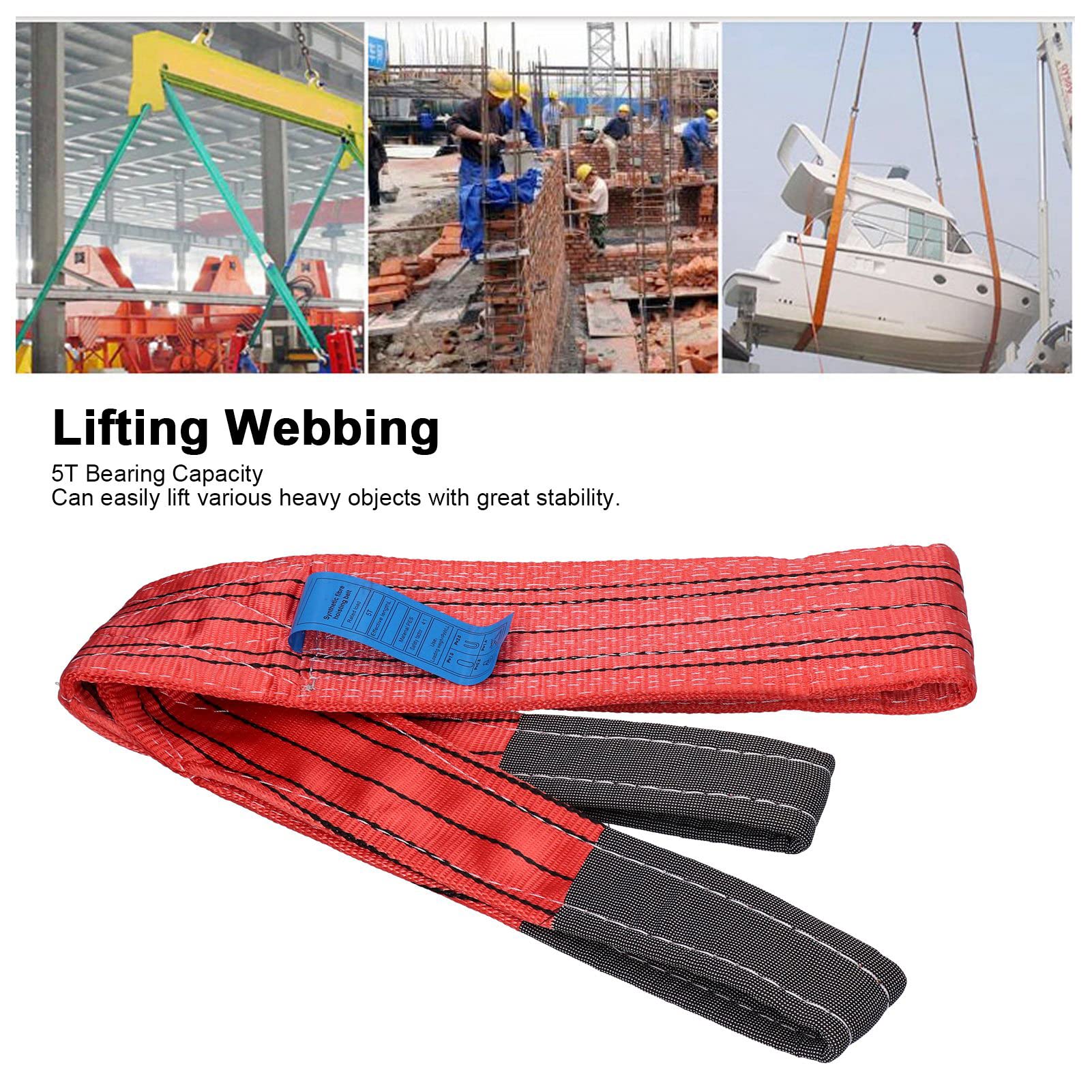 Sangle De Levage 5T, Lestée et Plate, Largeur 120mm Rouge – Résistance Élevée, Matériau PES Durable, Usage Industriel Polyvalent (hum (13,12 pieds))