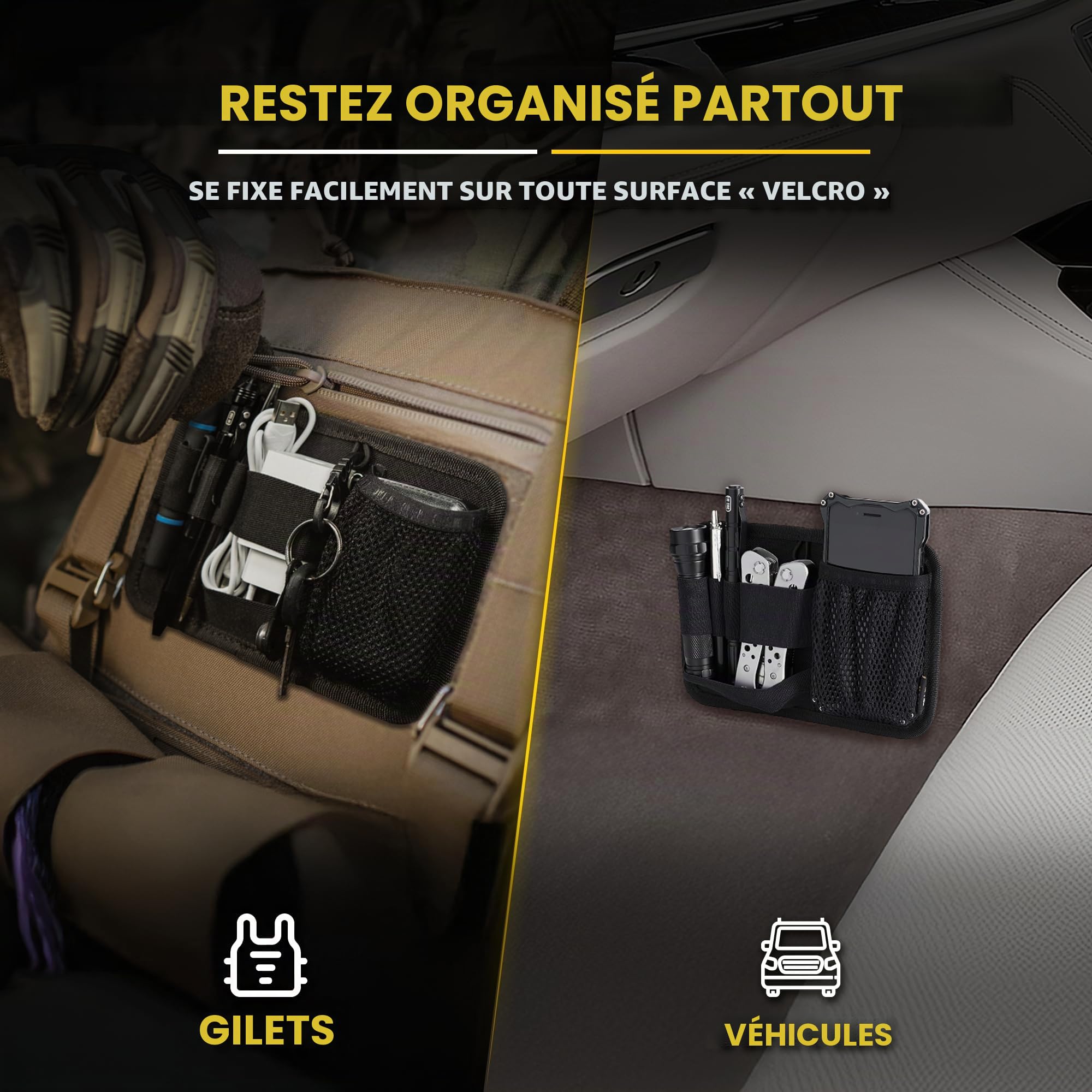 M-Tac Organiseur modulaire pour sac tactique, pochette d'administration, fermeture à crochet – porte-clés