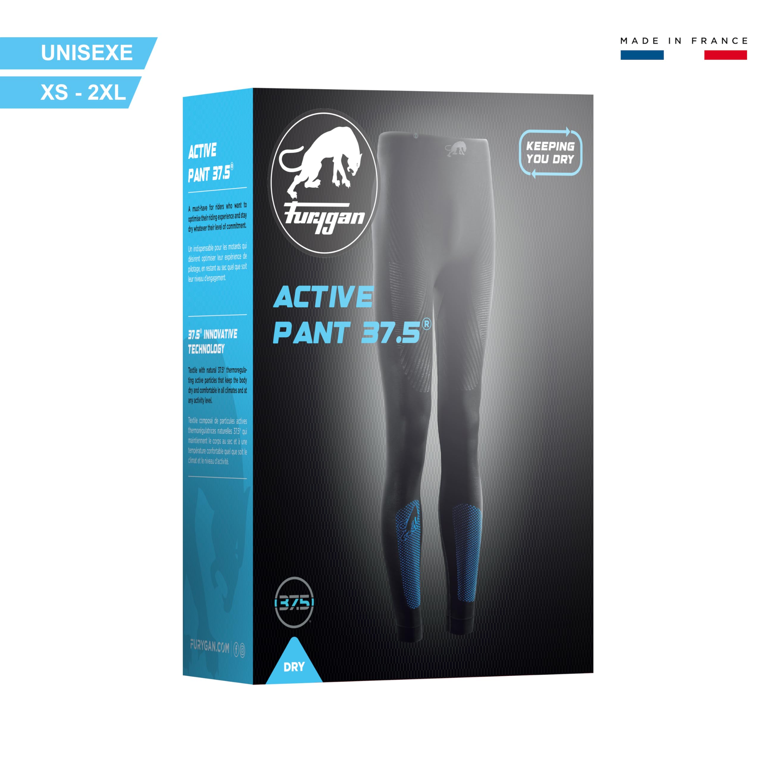 Furygan Active Pant 37.5® & Active Pant Thermo 37.5® sous-Pantalon Thermique, vêtement Technique pour la Pratique de la Moto, vélo, Ski - sans Couture, Séchage Rapide - Noir - Tailles différentes