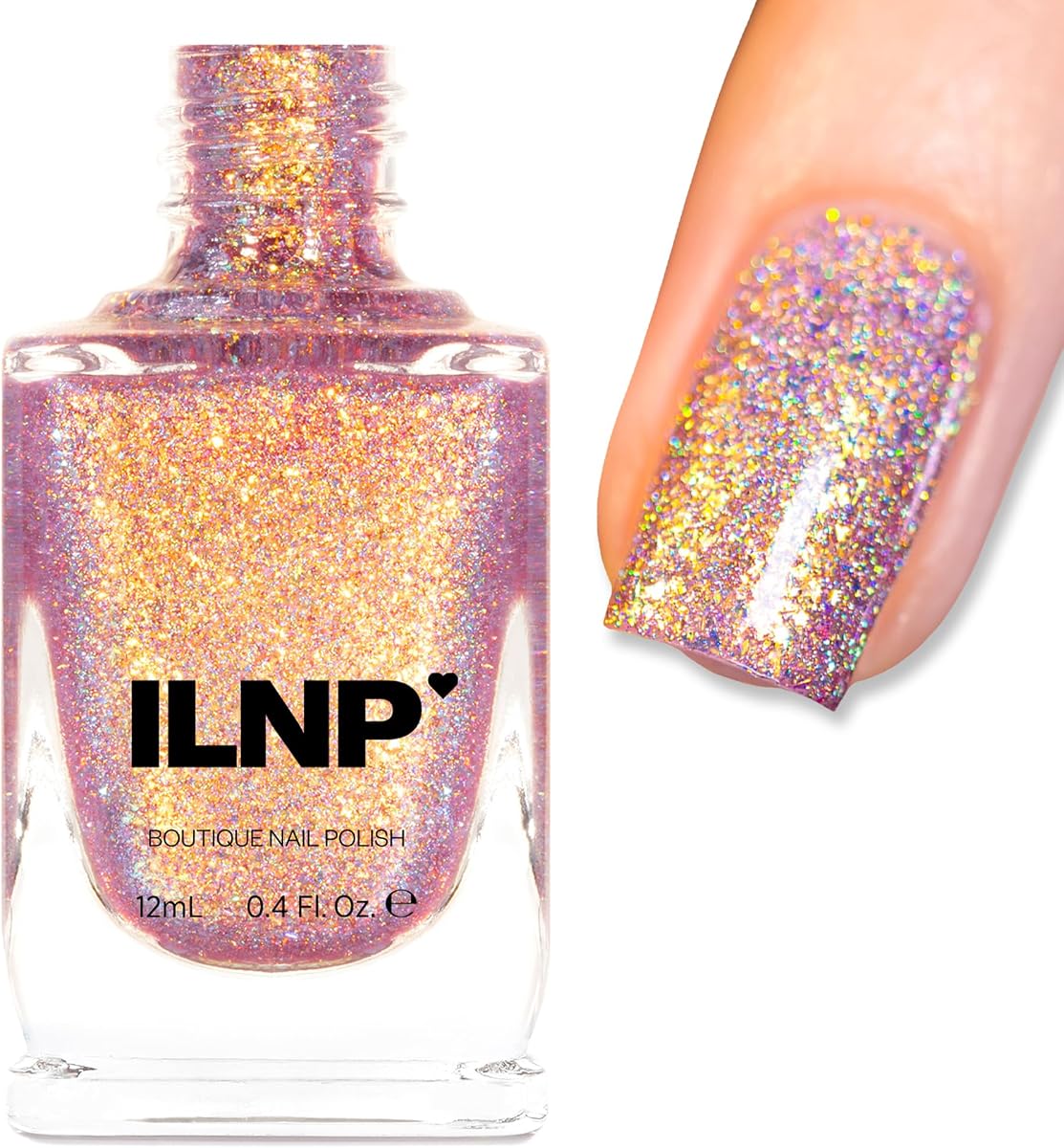 ILNP Halo - Orchid Pink Holographic Nail Polish, Glitter Nail Polish, Gold Green Color-Shifting Iridescent Shimmer, Non-Toxic, Vegan, Cruelty-Free