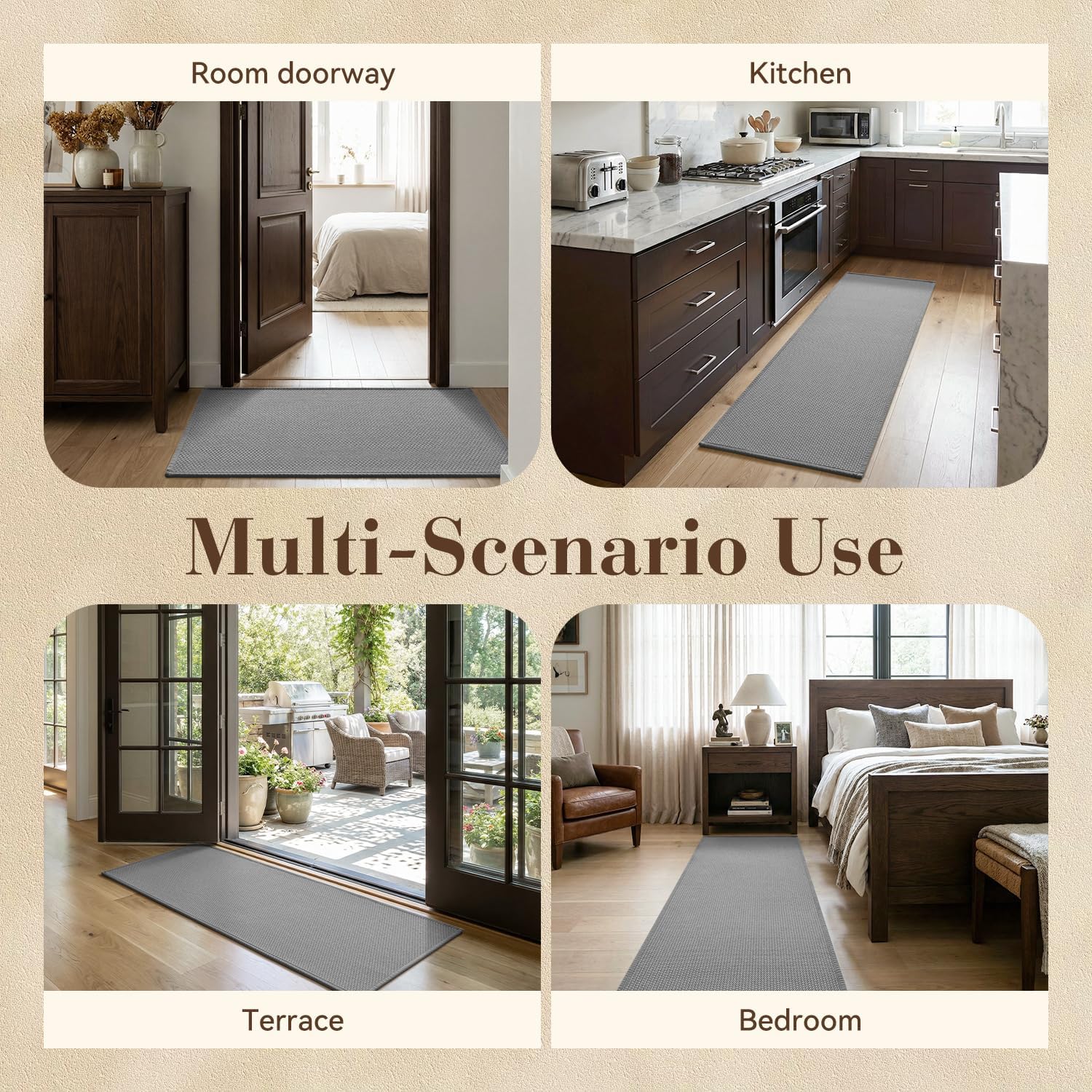 MontVoo Absorbent Kitchen Rug Sets Washable,Rubber Backing Runner Rugs Sets for Kitchen Floor Non Slip, Front of Sink, Kitchen Mats for Floor 2 Piece(Grey,17"x28"+17"x47")