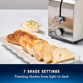 Oster 2-Slice Toaster with Extra Wide Slots, Bagel Toaster, Stainless Steel