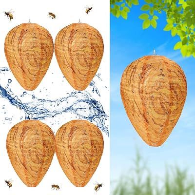 4 Pcs Wasp Trap, Wasp Traps Outdoor Hanging, Waterproof Polyester Fake Wasp Nest Decoy, Yellow Jacket Hornet Bee Trap, Wasp Repellent for Home Garden