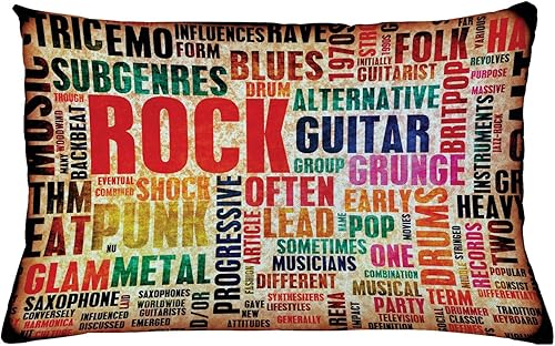 Ambesonne Funda de cojín con diseño de música retro, diseño de rock roll, grunge, colores desgastados, tema musical de fondo, funda de almohada