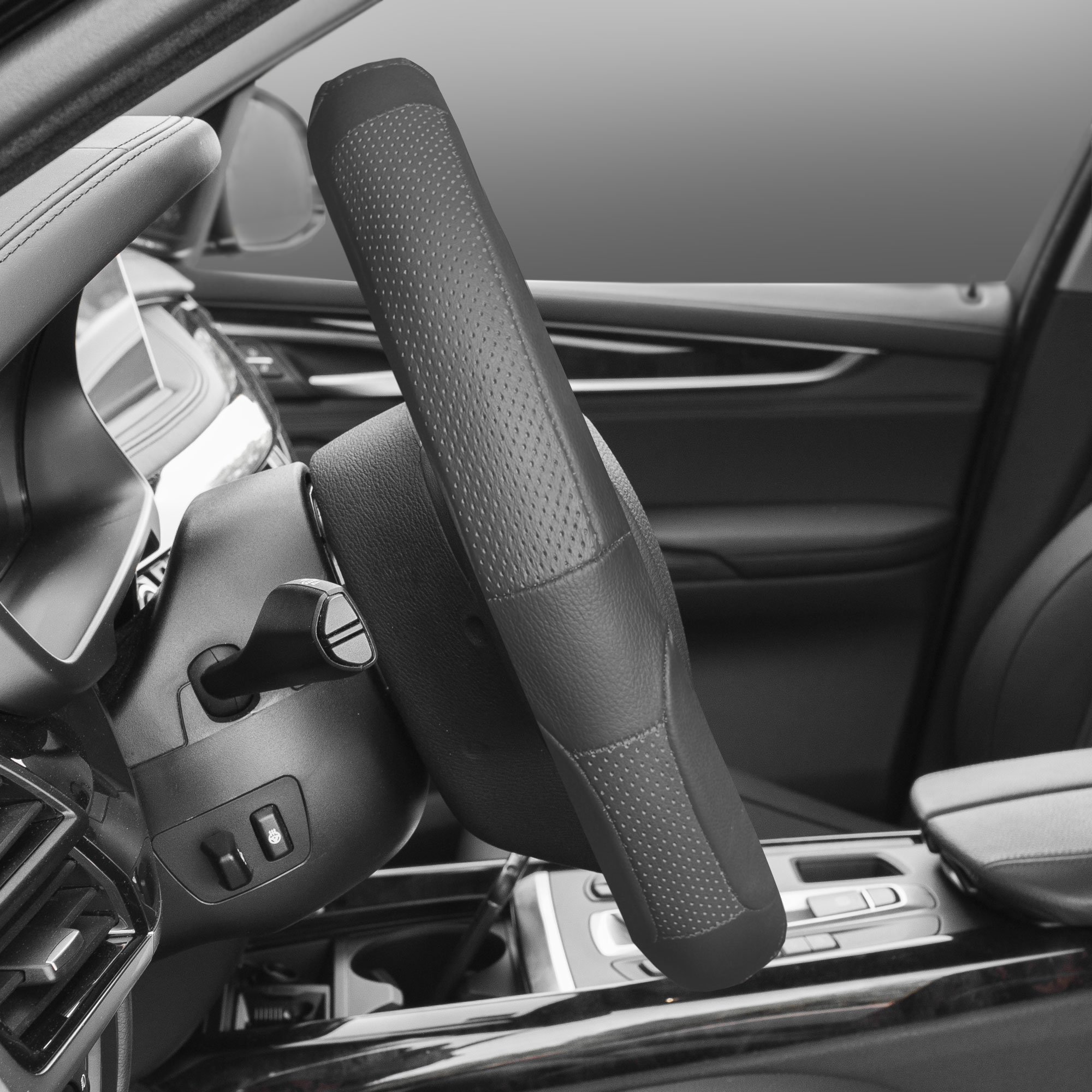 FH Group Universal Fit Deluxe Full Grain Authentic Leather Solid Gray Steering Wheel Cover Fits Most Cars, SUVs