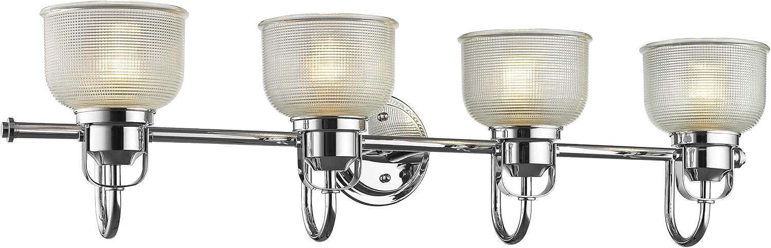 CHLOE Lighting Lucie Industrial-Style 4 Light Chrome Finish Bath Vanity Wall Fixture Clear Prismatic Glass 34" Wide