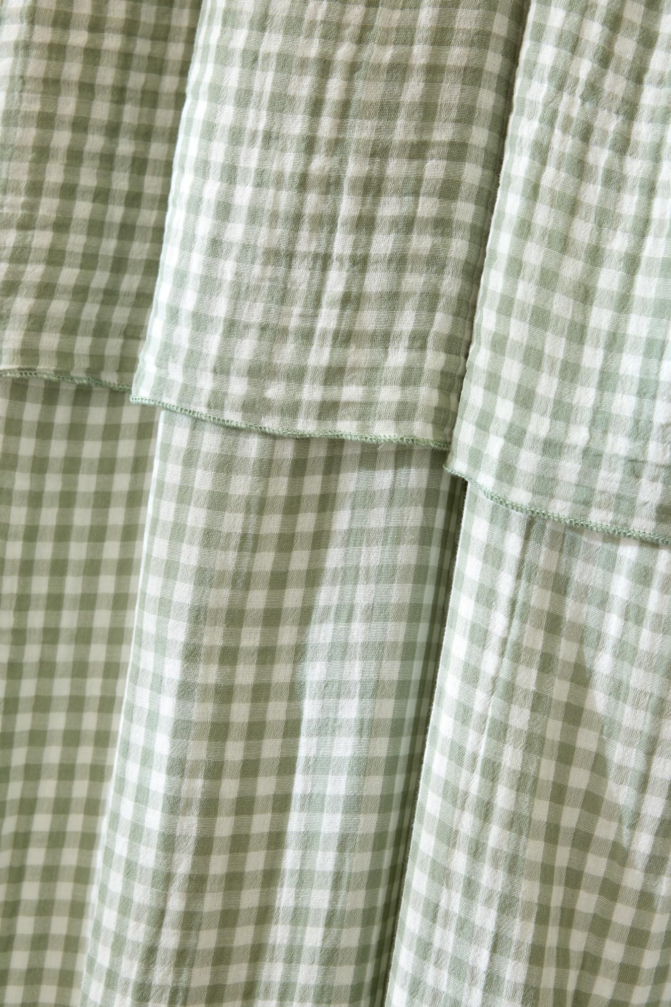 Rideau Ajustable Vickie Double Gaze de Coton Vichy 140 x 300 cm Eucalyptu | Double gaze de coton douce et naturellement gaufrée