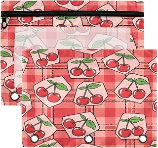 Cherry 3 Ring Binder Pencil Pouch 2 Pack with Clear Window Pencil Pouch,Zipper Pencil Case Bag