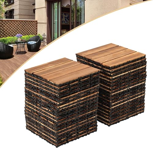 Lot de 36 Dalles Emboîtables en Bois Dur 30 x 30 cm 