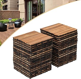 36 Stück Holzfliesen Balkon 30x30 Klicksystem Balkonfliesen 3.35 m² Terrassenfliesen Rutschfest Klickfliesen Umweltfreundlich Bodenbelag mit Drainage für Terrasse & Balkon, Einfach DIY Installation