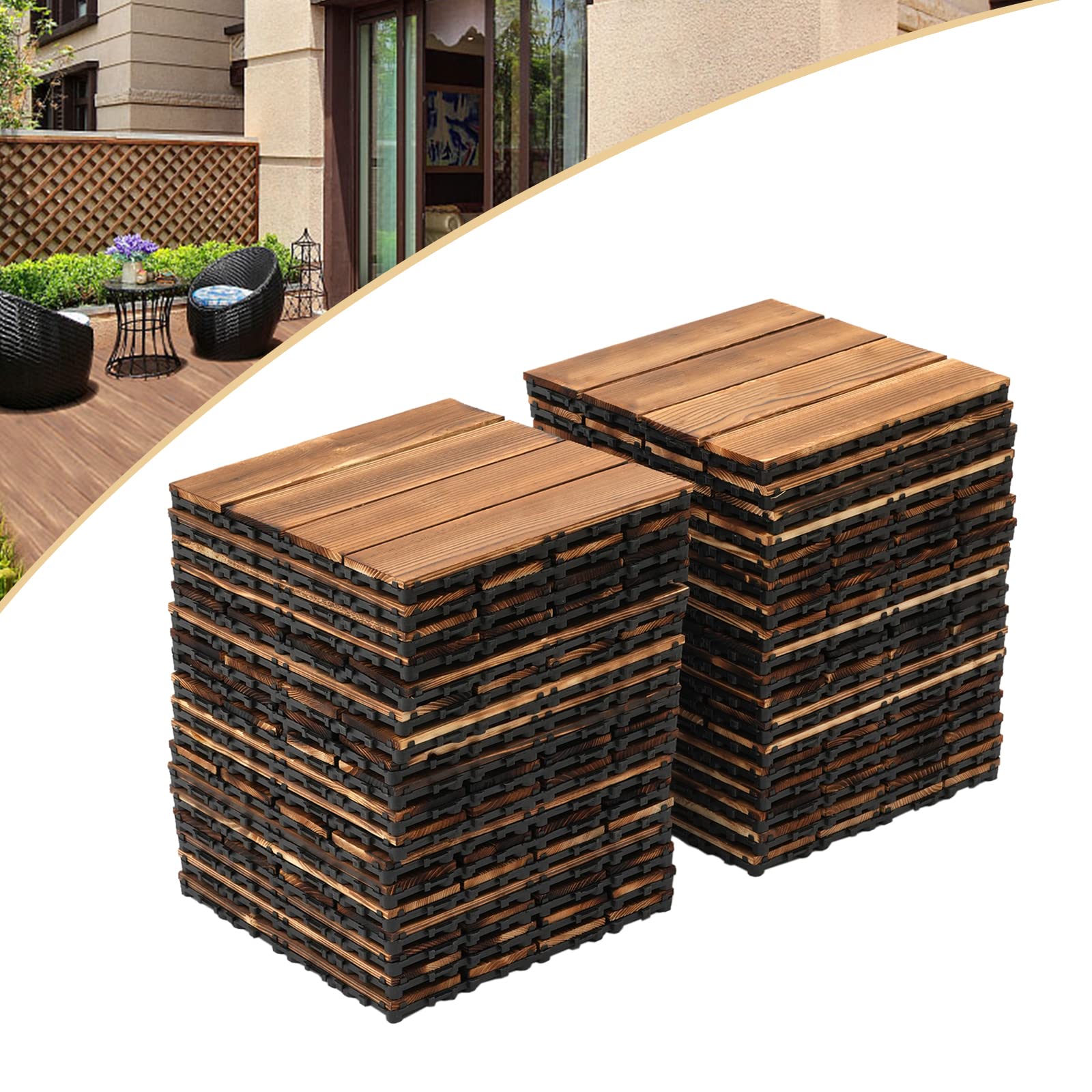 36 pezzi, 30 x 30 cm, in legno duro ad incastro, per balcone, in legno, per pavimenti in legno, per il pavimento, per il cortile, per esterni, colore marrone