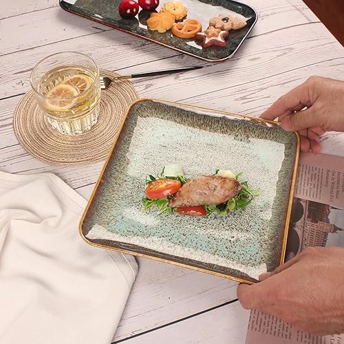 Miniatura 7 de Juego de 4 platos de cerámica para almuerzo, aptos para microondas y lavavajillas, resistentes a los arañazos, vajilla de porcelana para servir