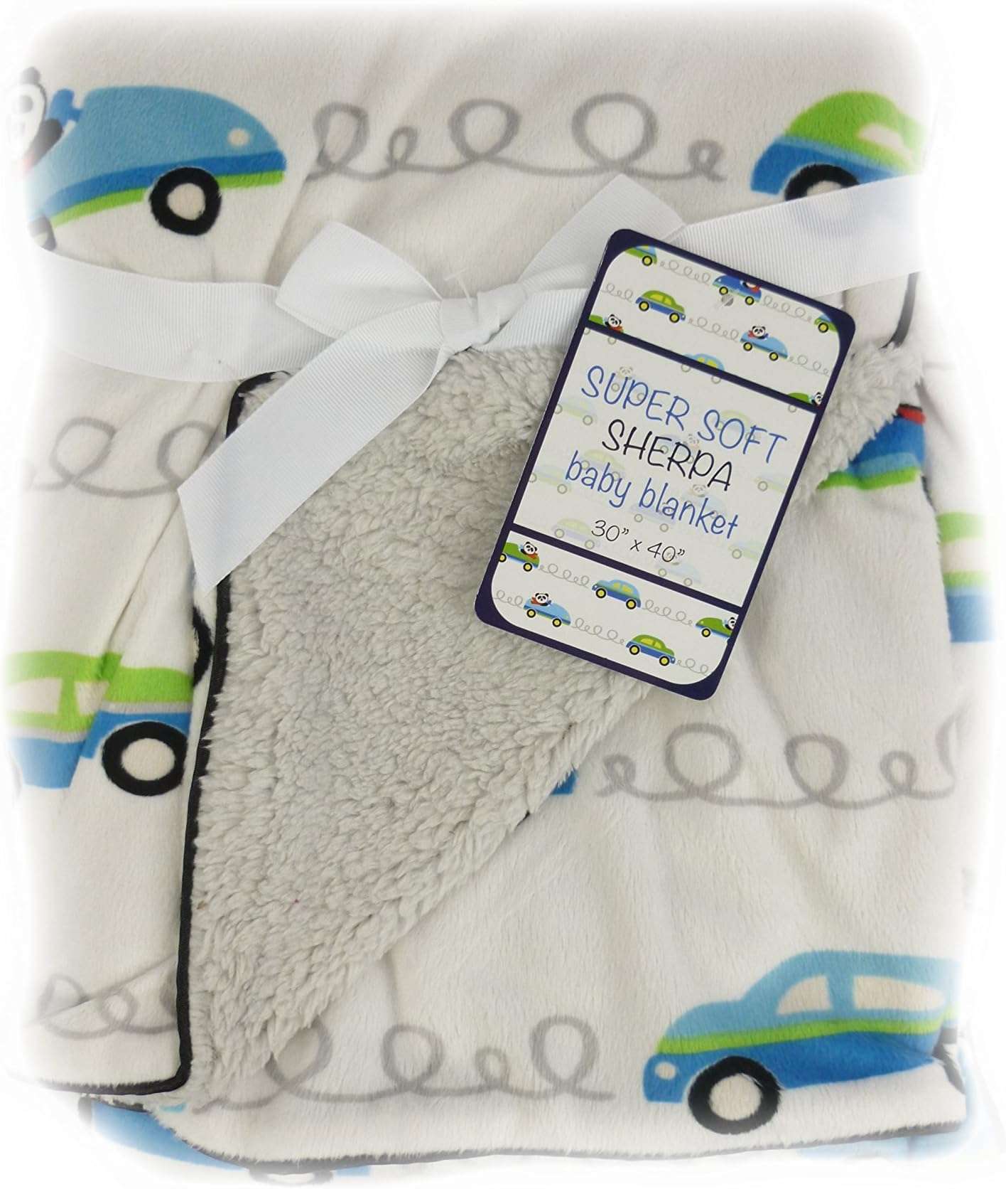 Soft Sherpa Baby Blanket 30x40 "Panda Car" Reversible