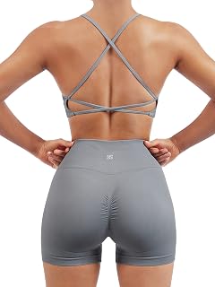 Women Seamless Workout Sets Strappy Sports Bra High Waist Booty Shorts Outfits