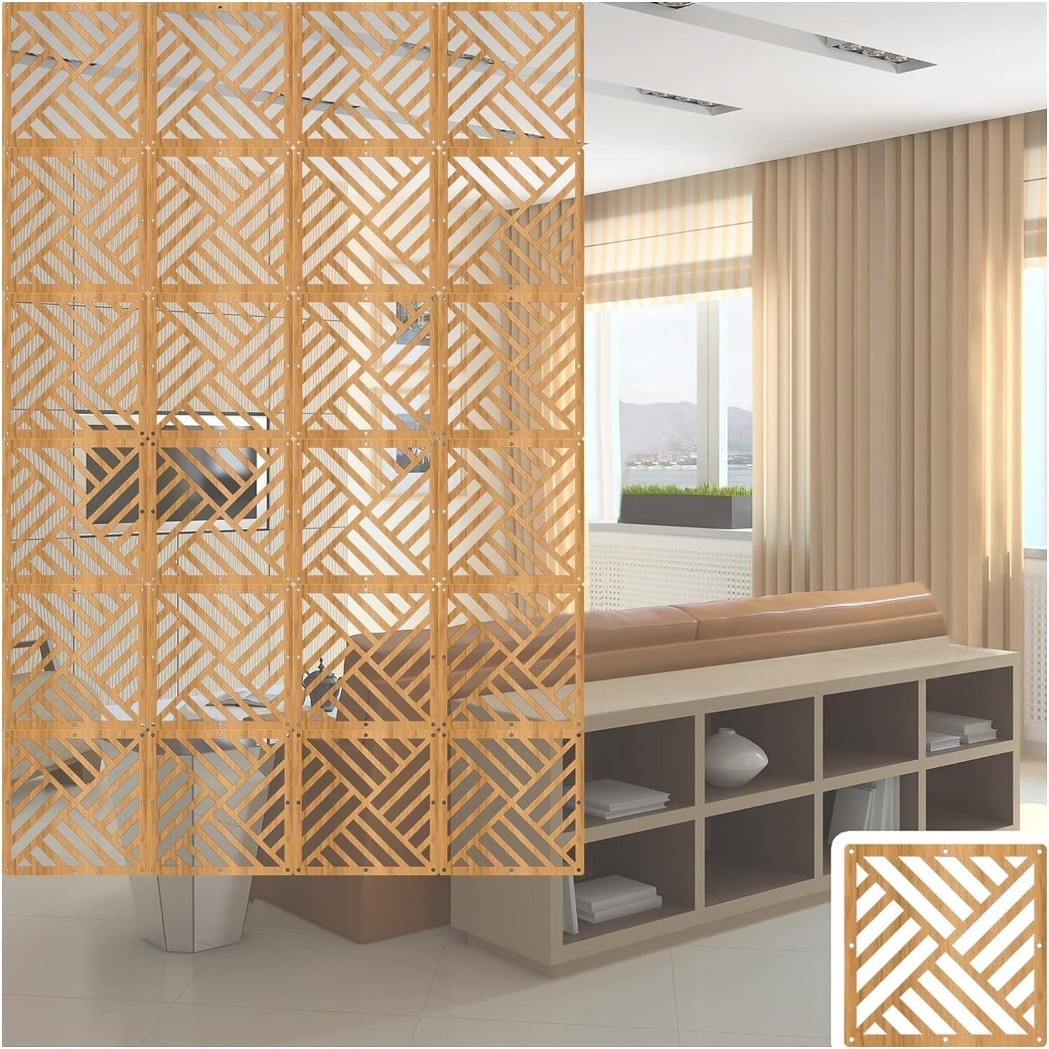 Écran de confidentialité pour bar de bureau à domicile, séparation style bois rustique