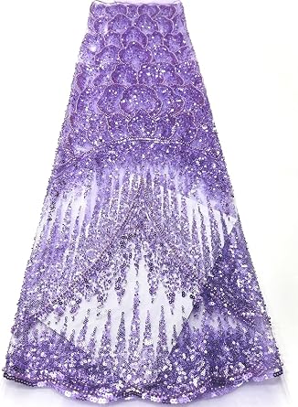 African net lace Fabric with Beads and Sequins Brical Wedding Laces Fabrics Lilac,5 Yards