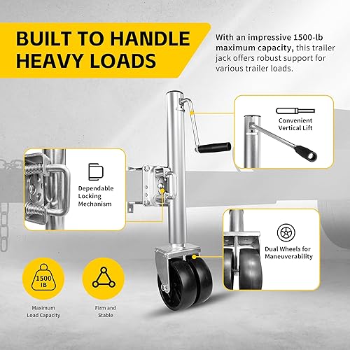 Miniatura 4 de MaxxHaul 70149 Gato hidráulico para remolques con elevador suspenso de 11-1/2" con ruedas dobles, 1500 lb Capacidad