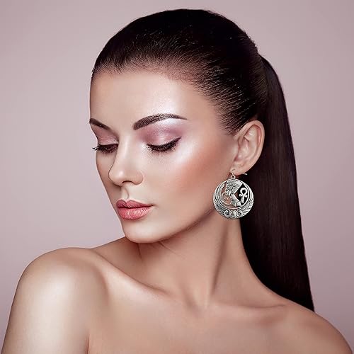 Miniatura 6 de Pendientes colgantes de Nefertiti incrustados antiguos diseño de cruz Ankh y alas Latón no conocido