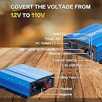 Vista 2 de Power Inverter 1100 Watt Modified Sine Wave Inverter 12V DC to 110V AC Converter for Home, Laptop, Off-Grid Solar Power Inverter with Built-in