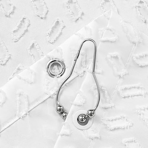 Miniatura 5 de NotinFang Juego de cortinas de ducha bohemias blancas para baño, 70 x 72 pulgadas, cortinas de ducha con borlas copetudas con ganchos, cortinas de