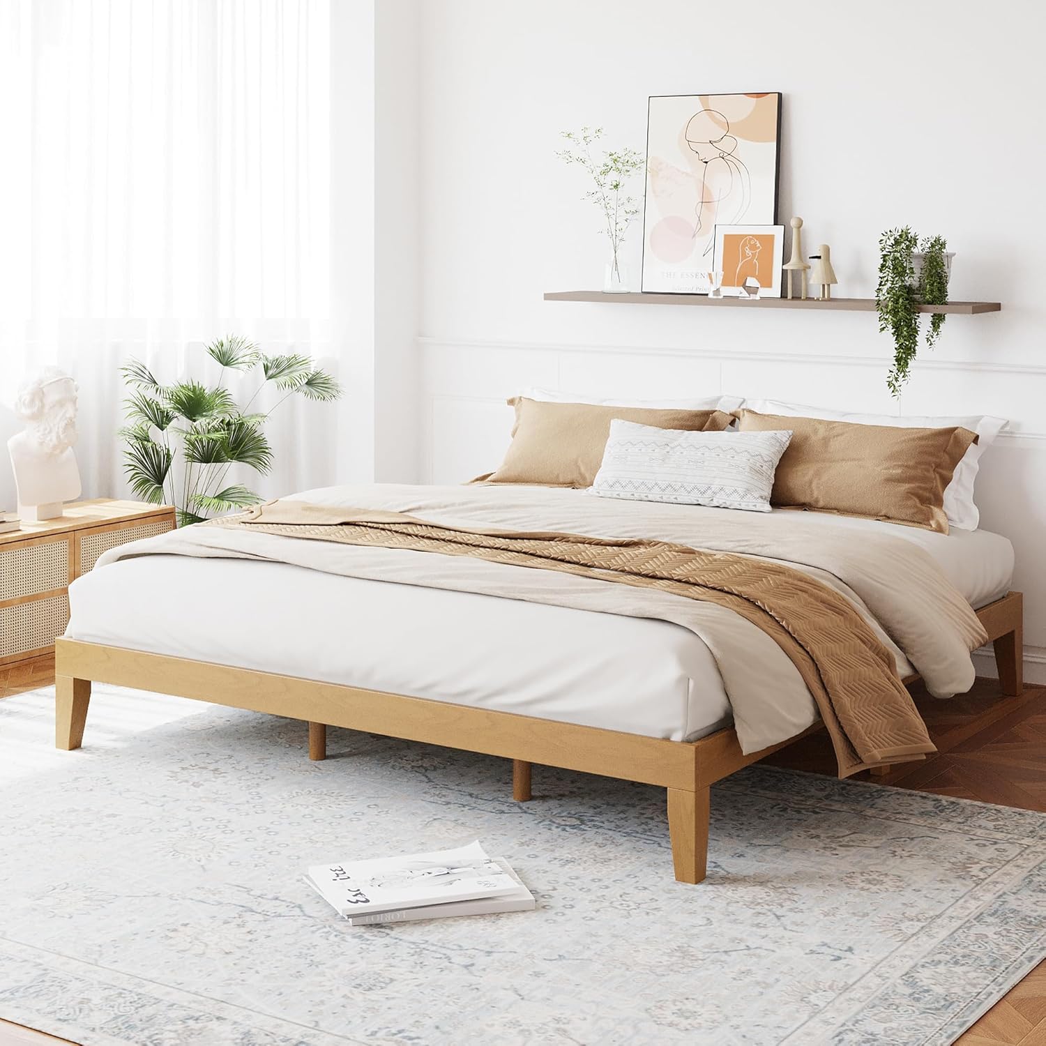 COLAMY 12 Inch Wood Platform Bed Frame,Sturdy King Size Bed Frame with Wood Slat Support, No Box Spring Needed, Easy Assembly, Rustic Pine