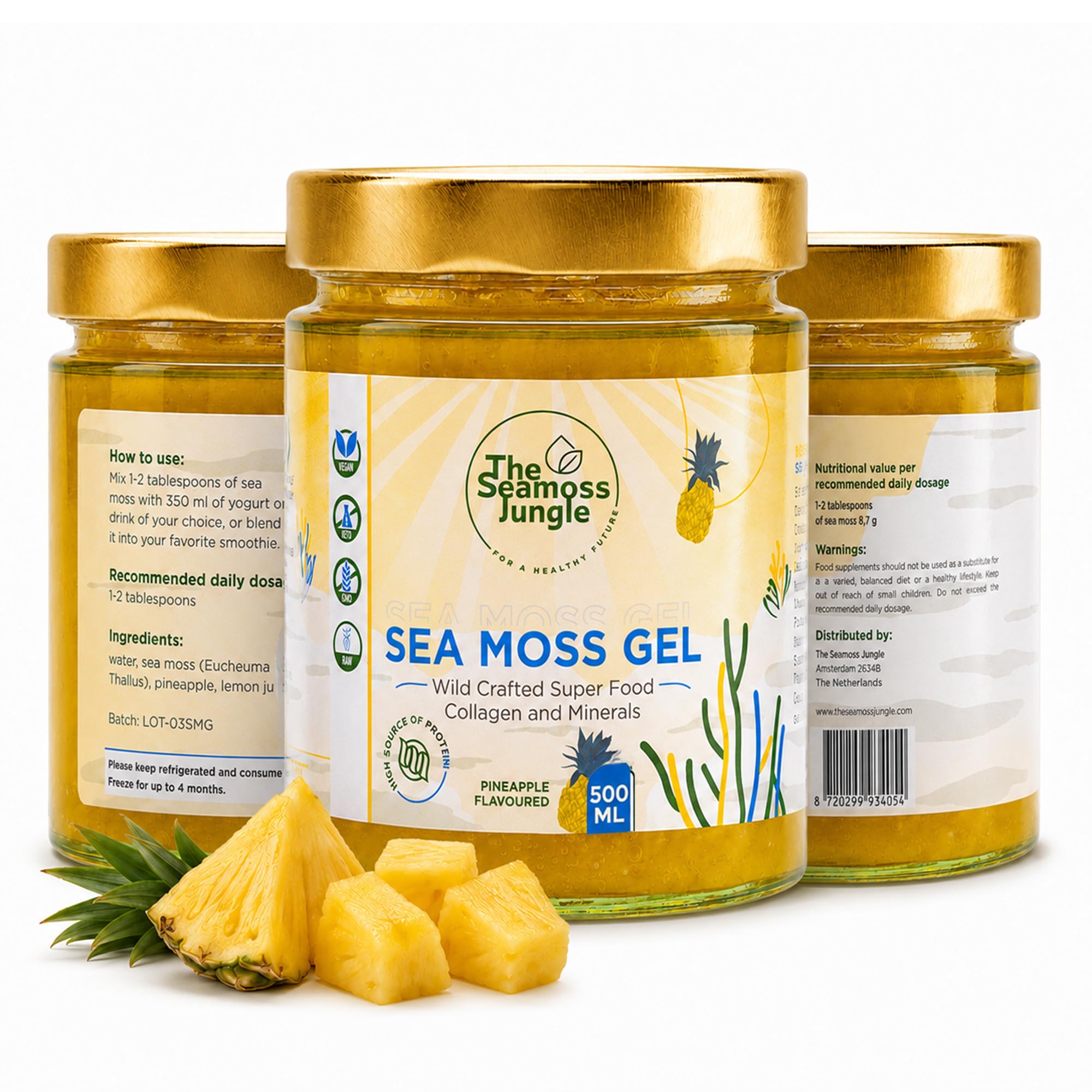 Żel Sea Moss – ananas – 500 ml – St. Lucia – testowany laboratoryjnie – inspirowany dr Sebi – bogaty w witaminy i minerały – superfood dla zdrowia i wellness