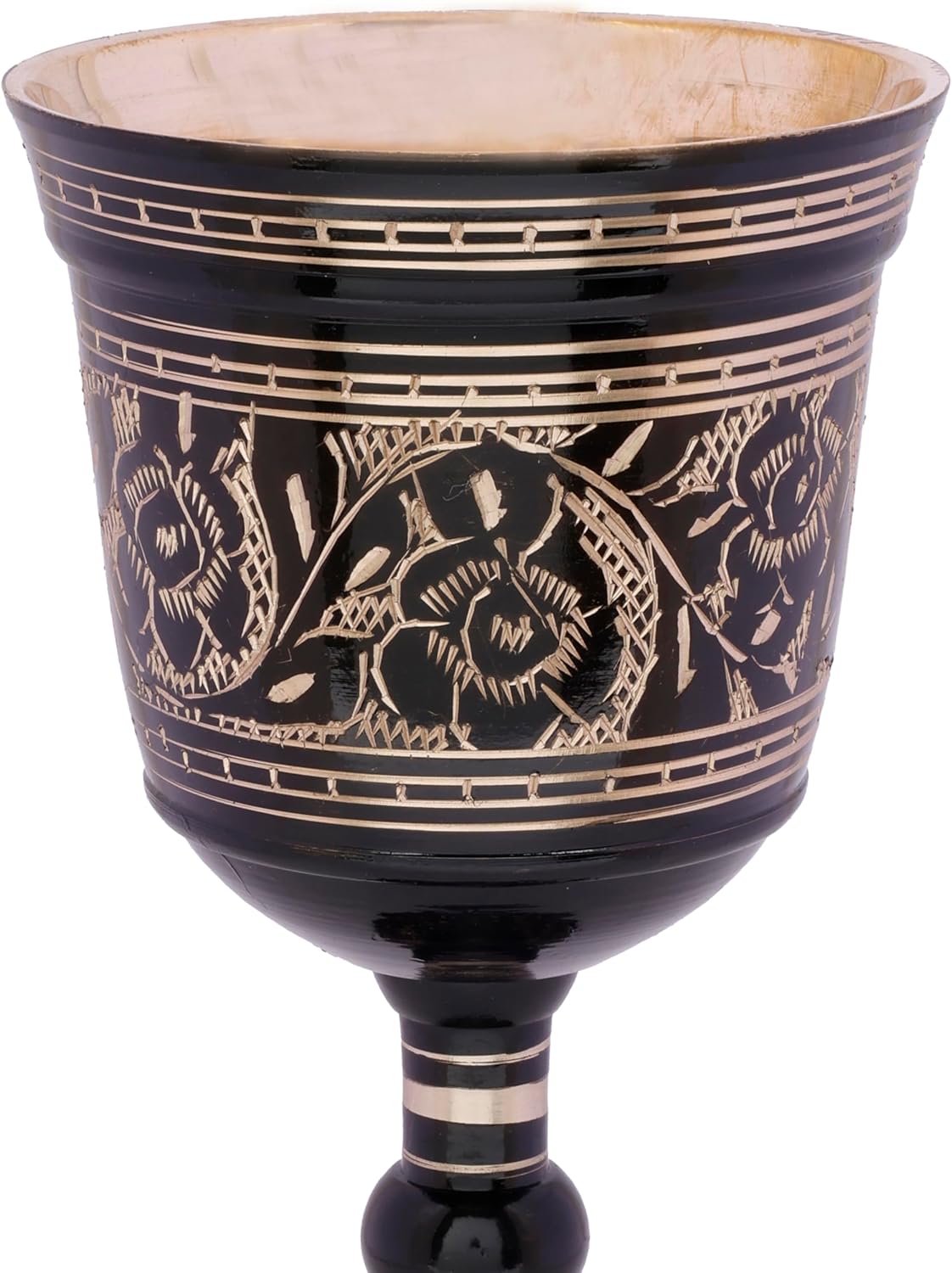 Solid Brass Gothic Chalice – Handmade Embossed Medieval Wine Goblet – Black & Gold Royal Vintage Cup – Unique Decor & Drinkware – 6 Inch, Antique Floral Design