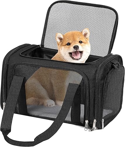 Miniatura 16 de Discala Transportador para perros y gatos de hasta 15 libras, aprobado por la aerolínea TSA, para gatos pequeños y medianos, cachorros, 2.negro,2.