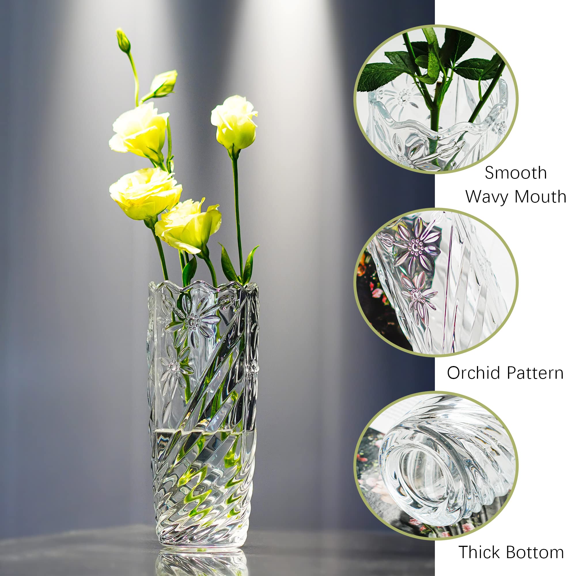 QFkris 7.5" Clear Crystal Glass Flower Vase, Thickened Design for Home Decor Ideal for Centerpieces,Gift, Style-3, 7.7 inches - Image 4
