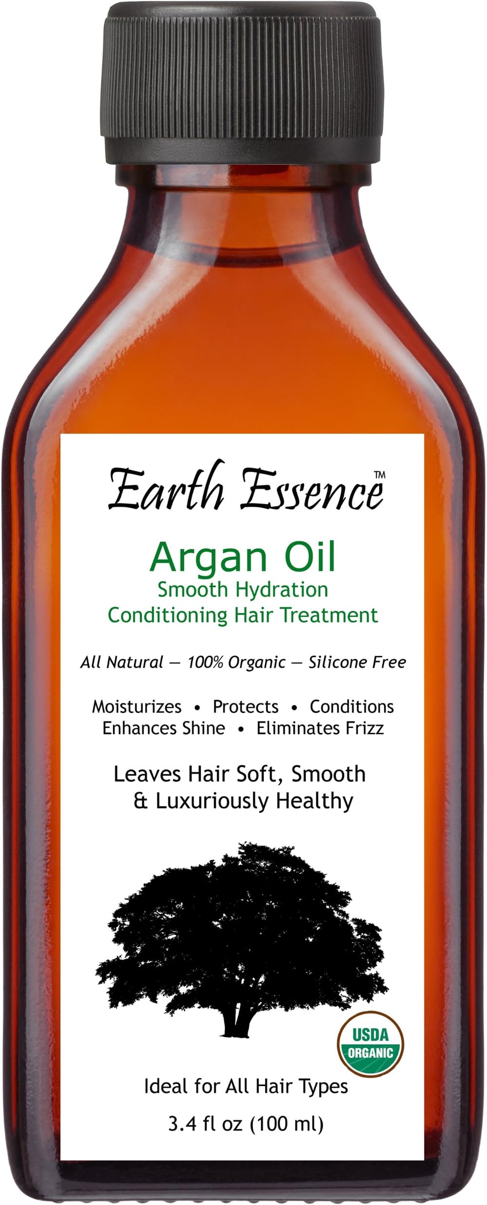 Organic Argan Oil Hair Treatment 3.4 Fl Oz - All Natural Formula - Fragrance Free - Silicone Free - Conditions, Strengthens and Smoothes Hair - Eliminates Frizz - Soothes Dry, Itchy Scalp