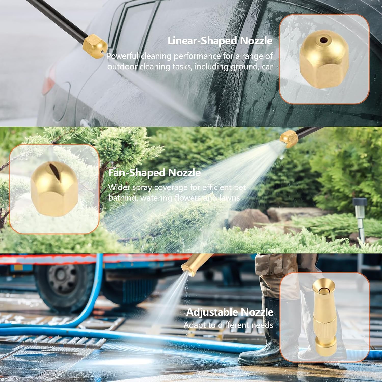 Hydro Jet Power Washer Wand, Hydro Jet Power Washer Wand with 3 Sprayer Nozzle and Quick Connectors, Watering Sprayer Cleaning Tool for Patio Car Pet Gutter Garden Plants Cleaning image 4