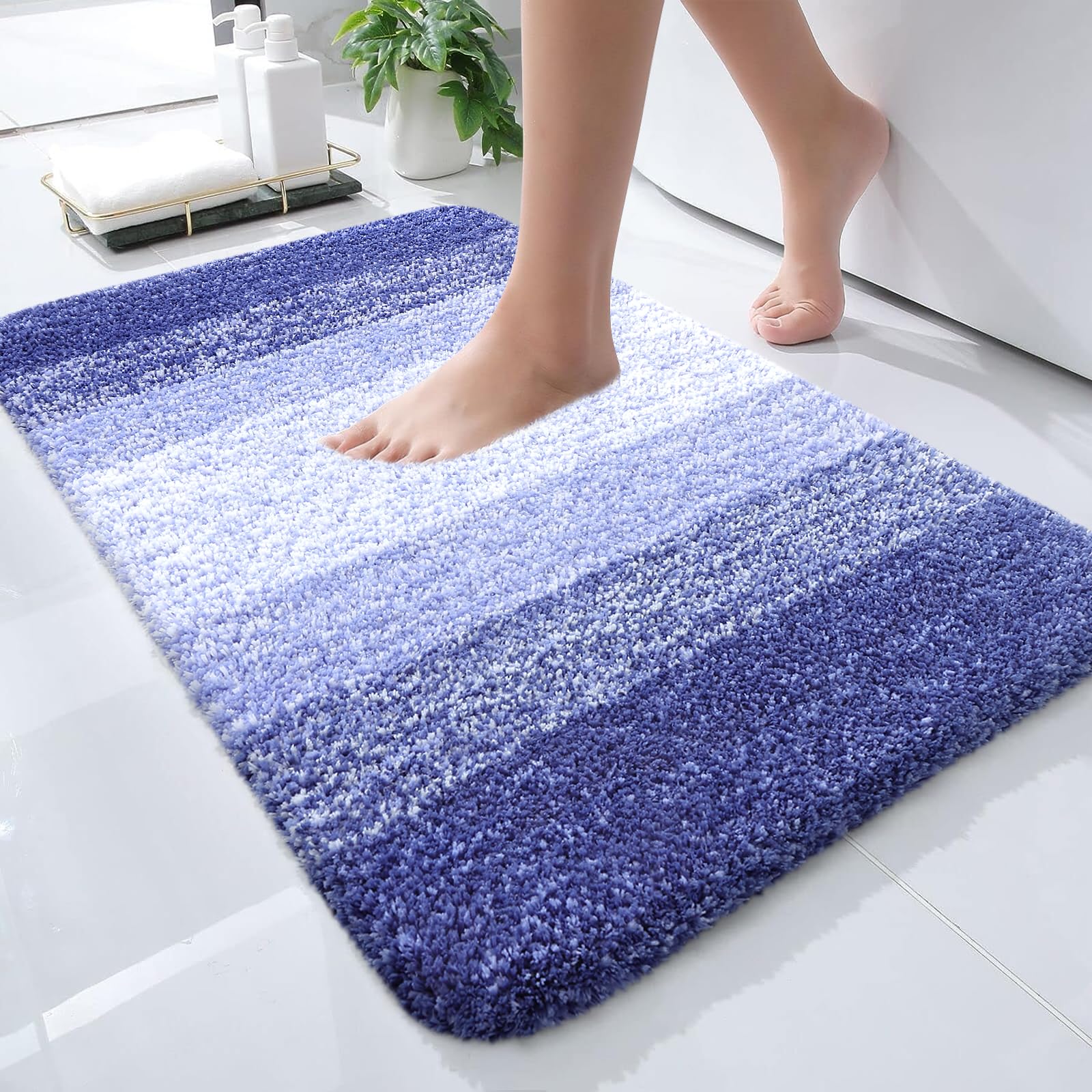 olanly small bathroom rugs mat 24x16, extra soft absorbent microfiber bath rugs, rubber backing, quick dry, washable bath mats for bathroom floor, tub and shower, home decor accessories, blue-violet