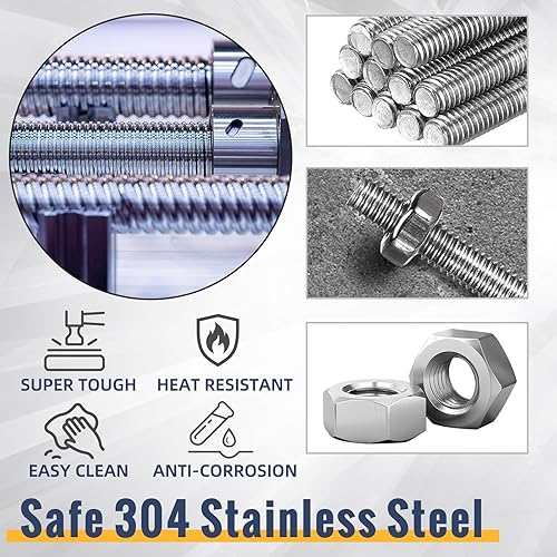 Miniatura 32 de LEIFIDE Varilla roscada de 8/32 pulgadas y 0.157 in con tuercas hexagonales de acero inoxidable de 0.157 in, varillas hexagonales totalmente