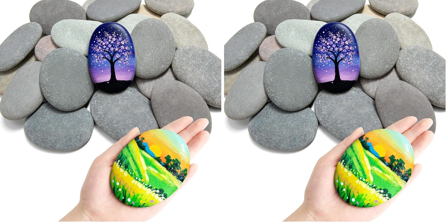 Simetufy 30Pcs Large Rocks for Painting 3.3-4.5Inch Natural River Stones (Pack of 2)
