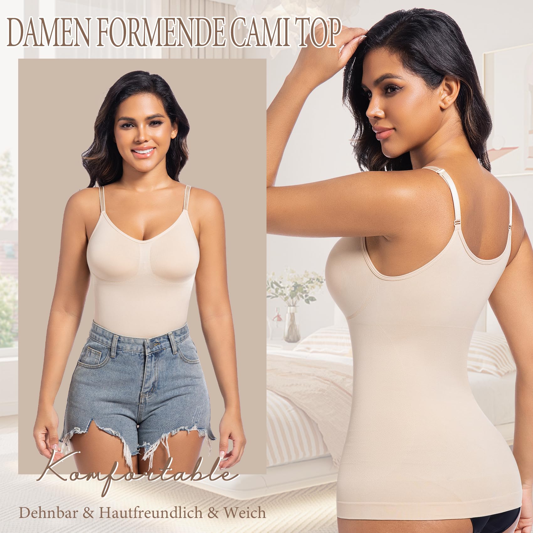 ONEW Shapewear - Camiseta interior para mujer, moldeadora de abdomen, chaleco con tirantes finos
