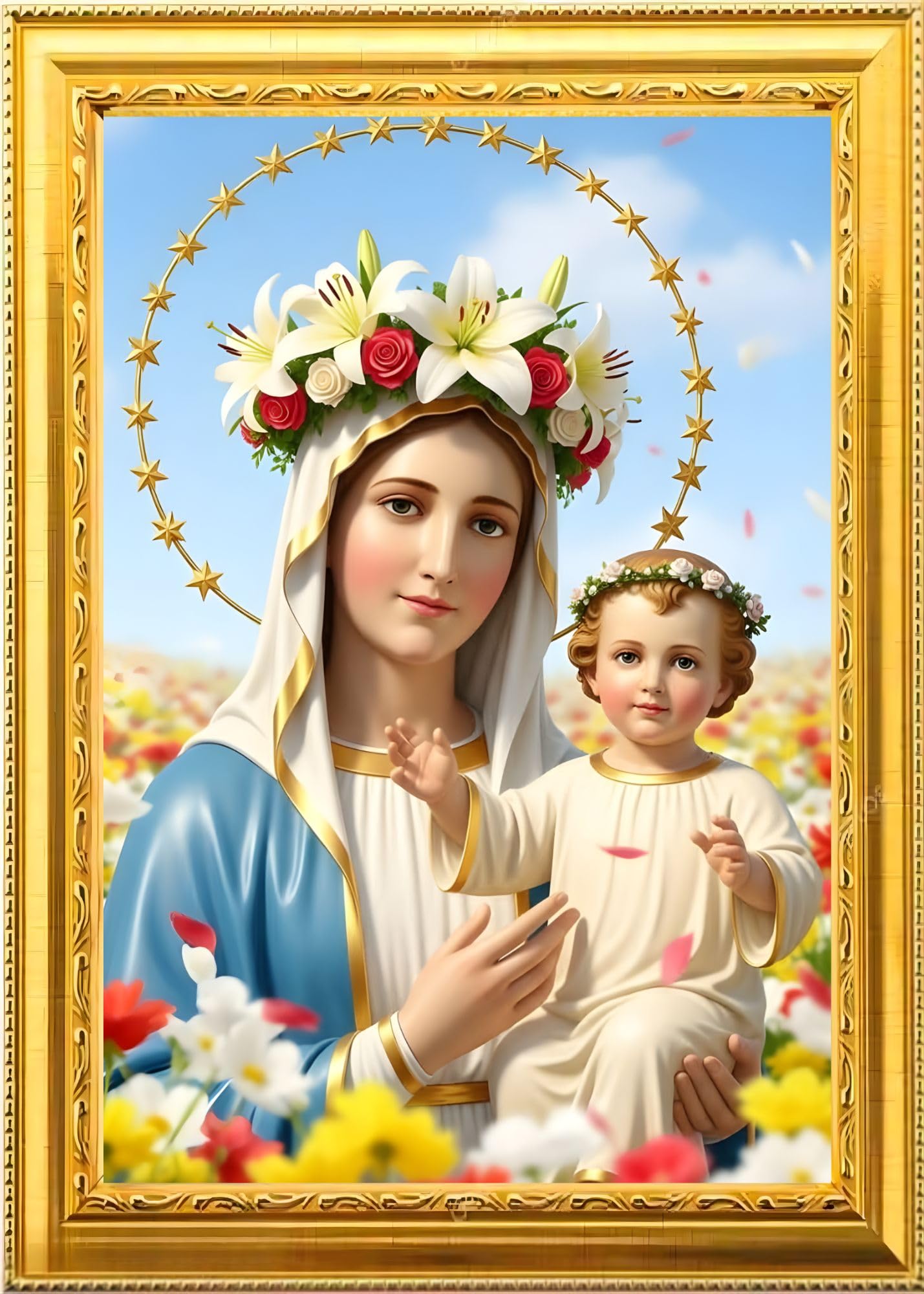 Mother Mary & Baby Jesus Photo Frame, Golden, Rectangular