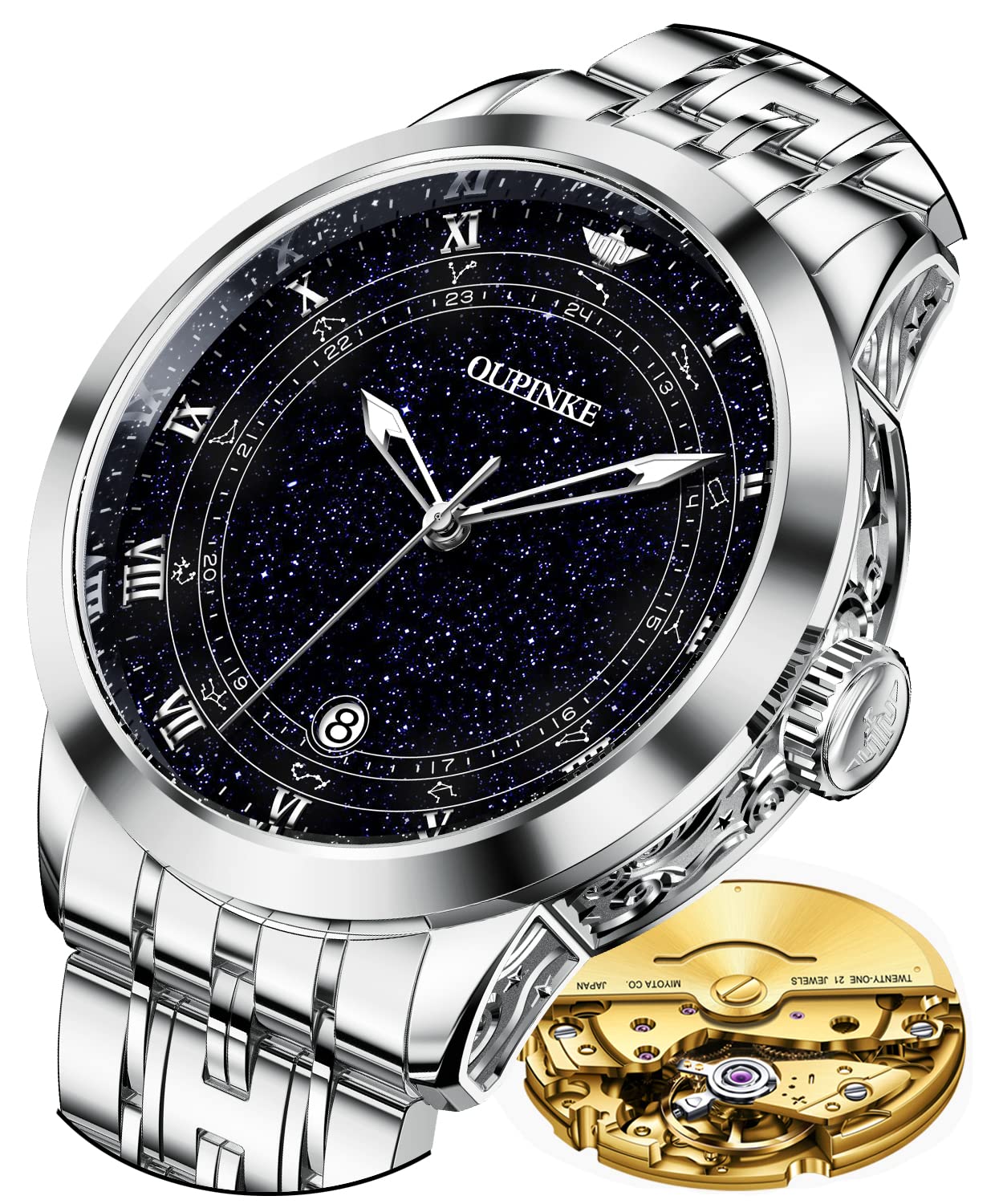 OUPINKE Automatic Watches for Men Starry Sky Luxury Mechanical Waterproof Date Luminous Sapphire Tungsten Steel Wrist Watch