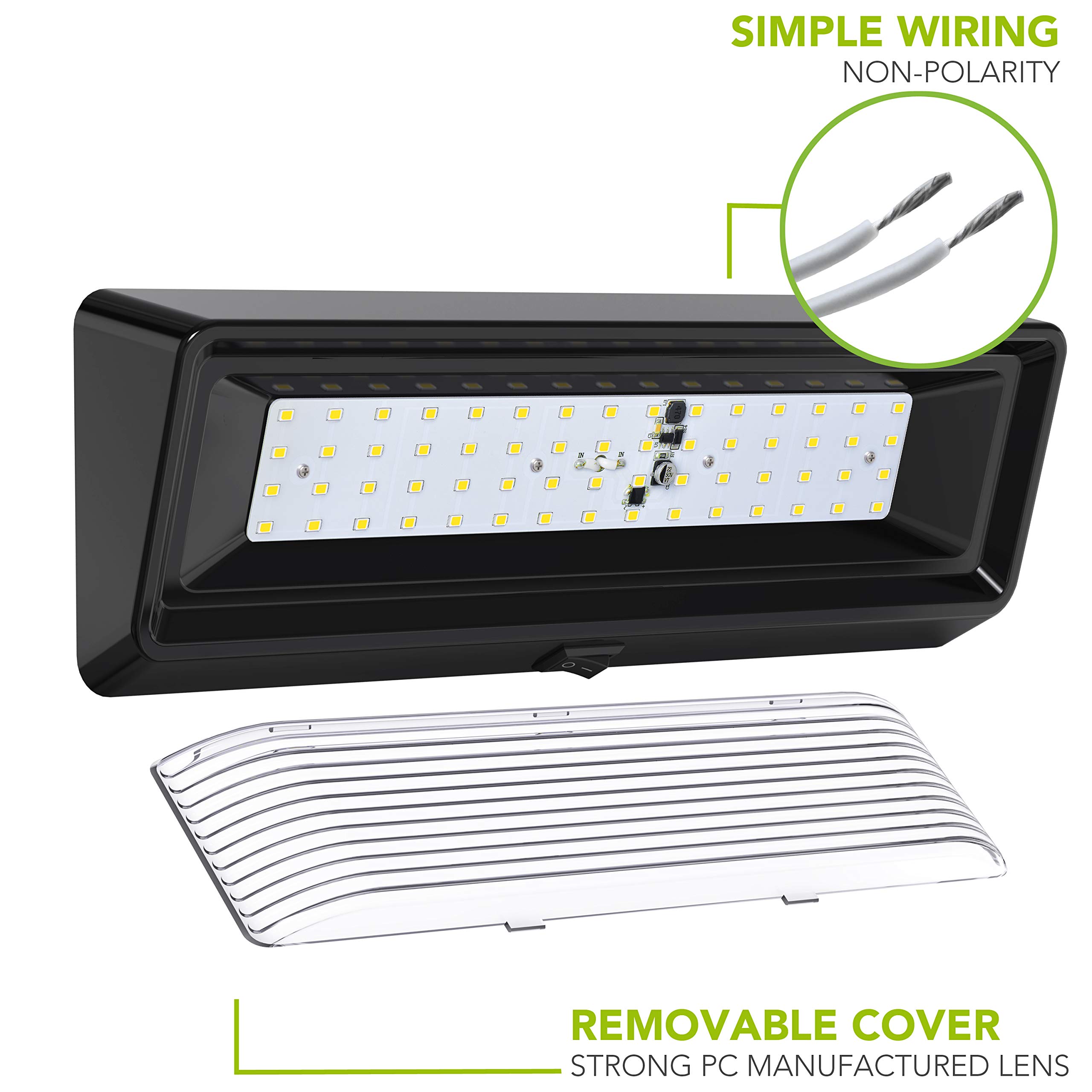 Luz de utilidad para porche exterior RV con interruptor XL 12 V 650 lúmenes. Iluminación de repuesto para caravanas, remolques, campistas, 5ª rueda XXXX base transparente (negro, paquete