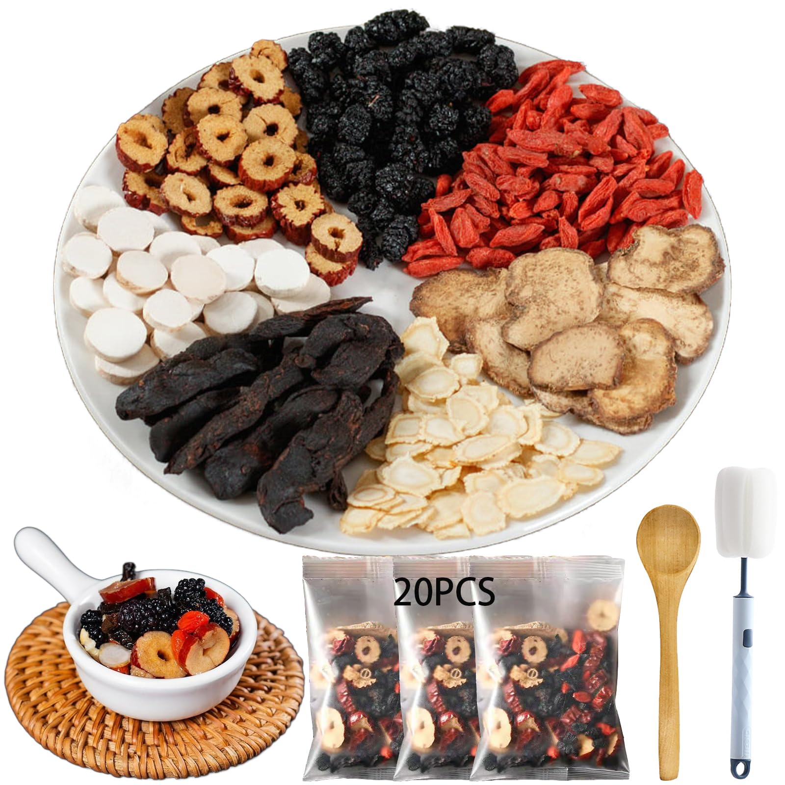 Kidney Tea Formula Ginseng Six Treasure Tea, Ginseng Six Treasure Tea, Ginseng Five Treasure Aid Root Kidney Tea, Chinese Kidney Care Tea, Men’S Herbal Tea (20Pcs)