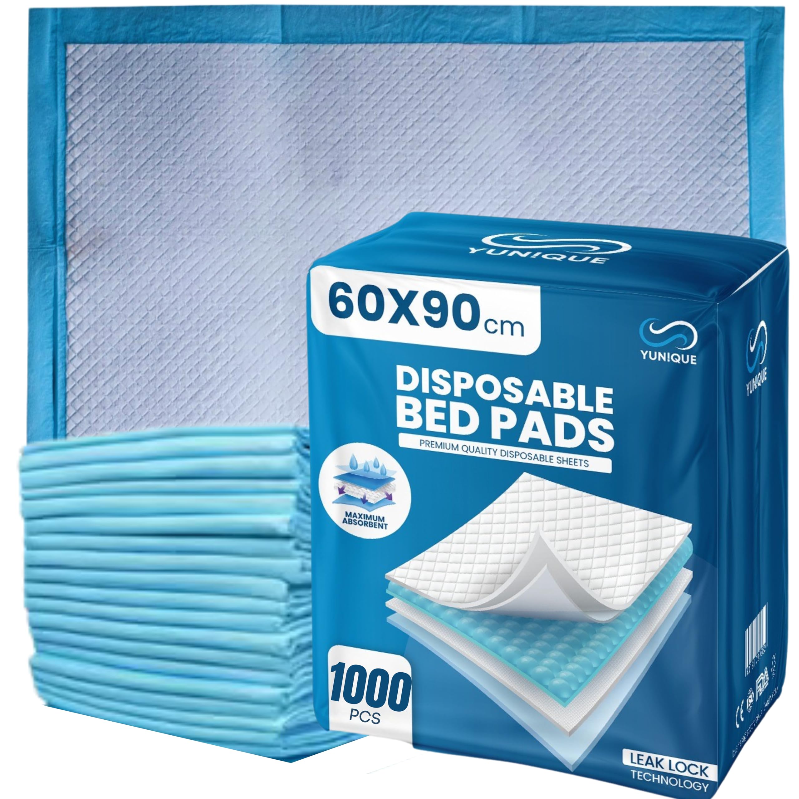 Yun!Que Girls Blue 1000Xyun!Que Disposable Incontinence Bed Pads 60 X 90Cm | Highly-Absorbent Incontinence Bed Sheets | Waterproof Incontinence Sheets For Sofa, Mattress, Chair & For Babies, Children, Adults, & Elderly.