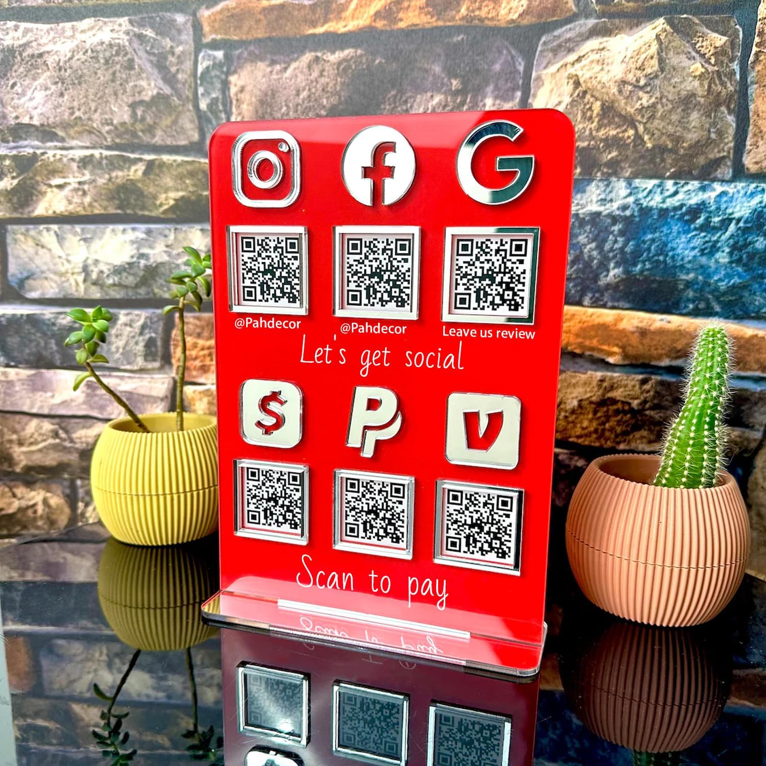 Custom Multi Social Media Sign QR Code Signs Personalized Business Scan to Pay Plaque Payment Sign Instagram Zelle Venmo Cashapp Logo Signs for Beauty Salon Nail Shop Store Decor