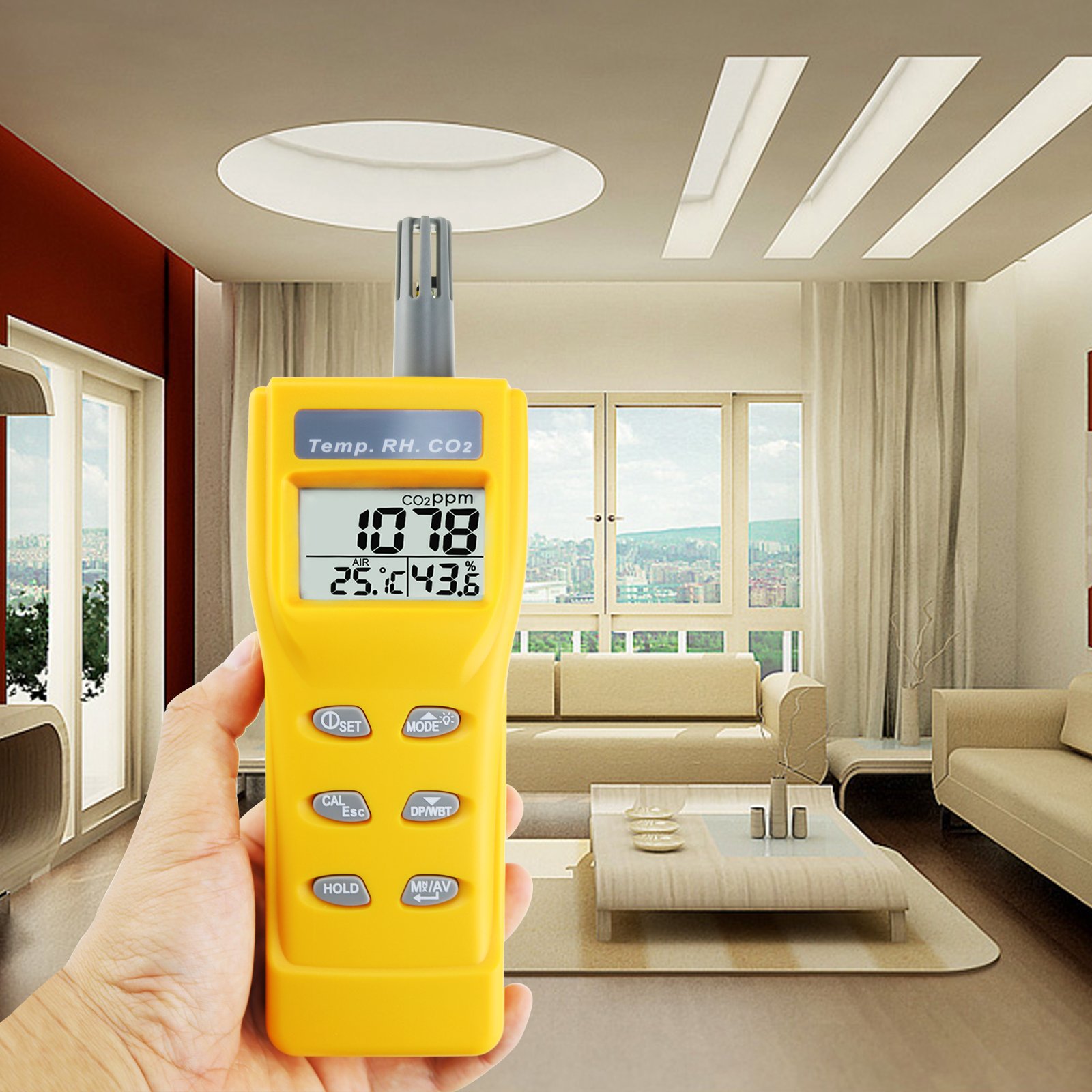 Monitor de CO2 IAQ NDIR 9999ppm Sensor de Temperatura Punto de Rocío Humedad Digital Portátil