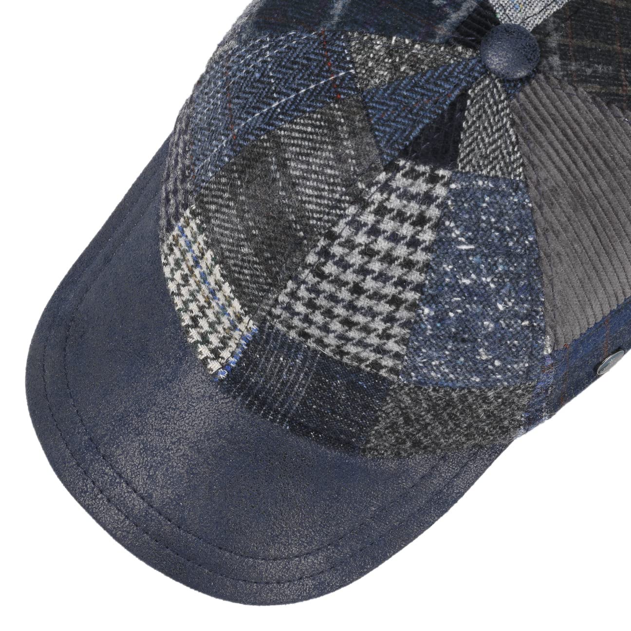 Lierys Classic Patchwork Wool Cap Men Blue 6 7/8-7 1/8